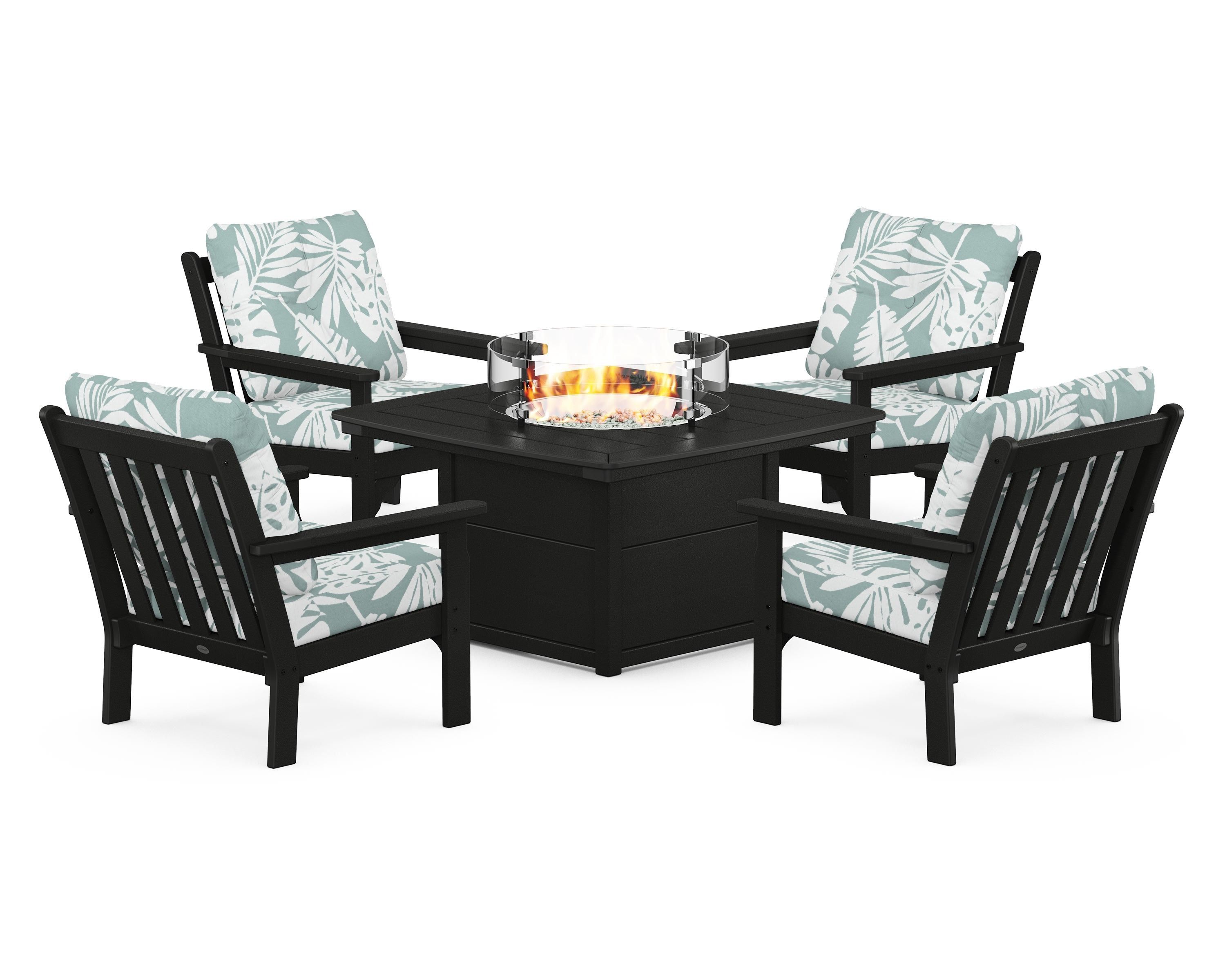 POLYWOOD Vineyard 5-Piece Conversation Set with Fire Pit Table