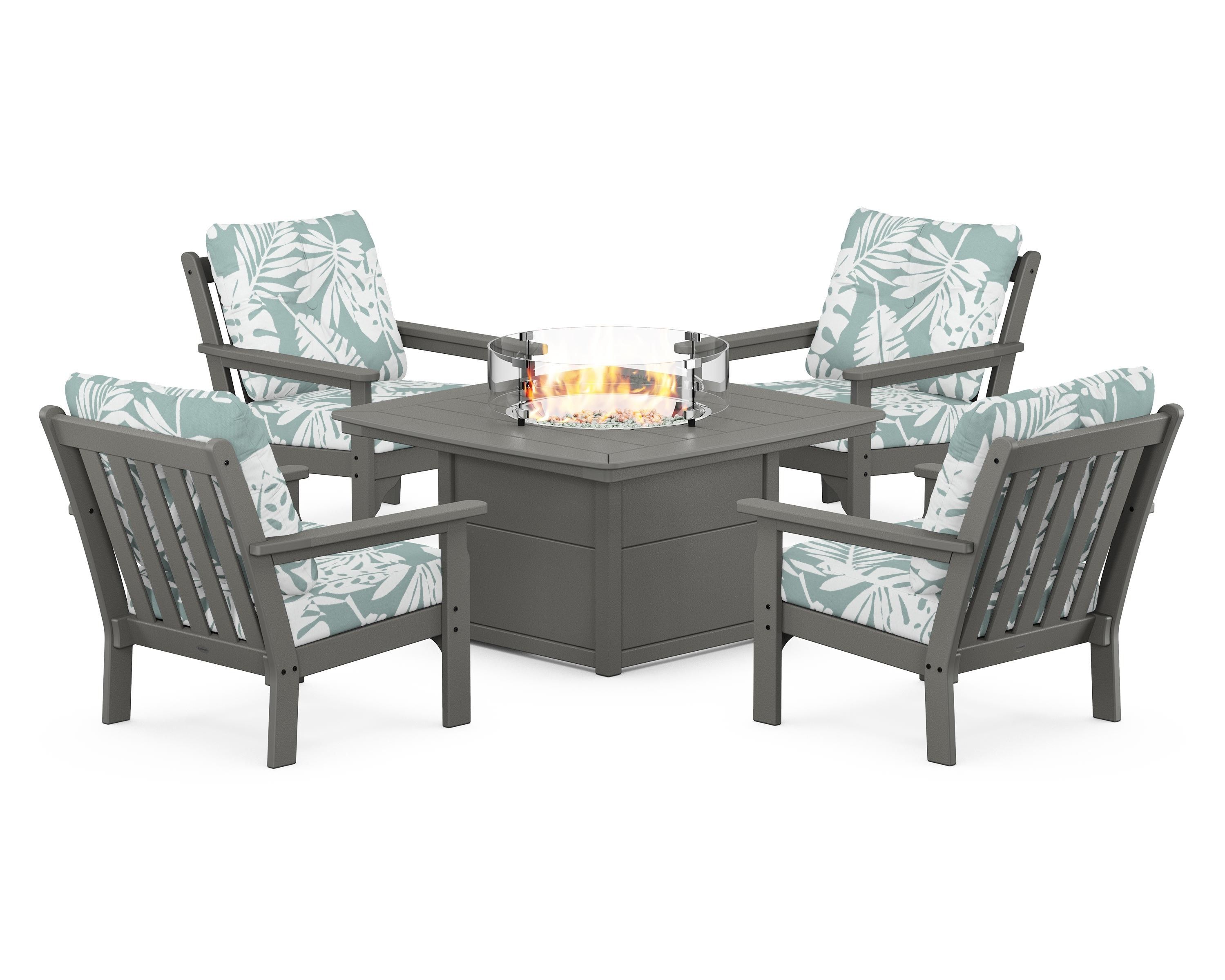 POLYWOOD Vineyard 5-Piece Conversation Set with Fire Pit Table