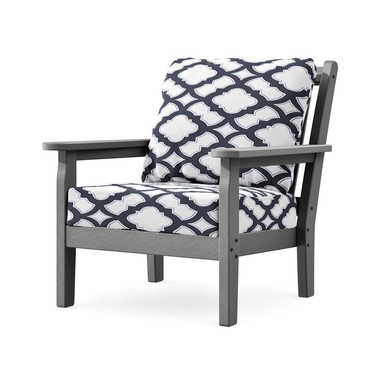 POLYWOOD Chippendale Deep Seating Chair in Slate Grey / Trellis Navy