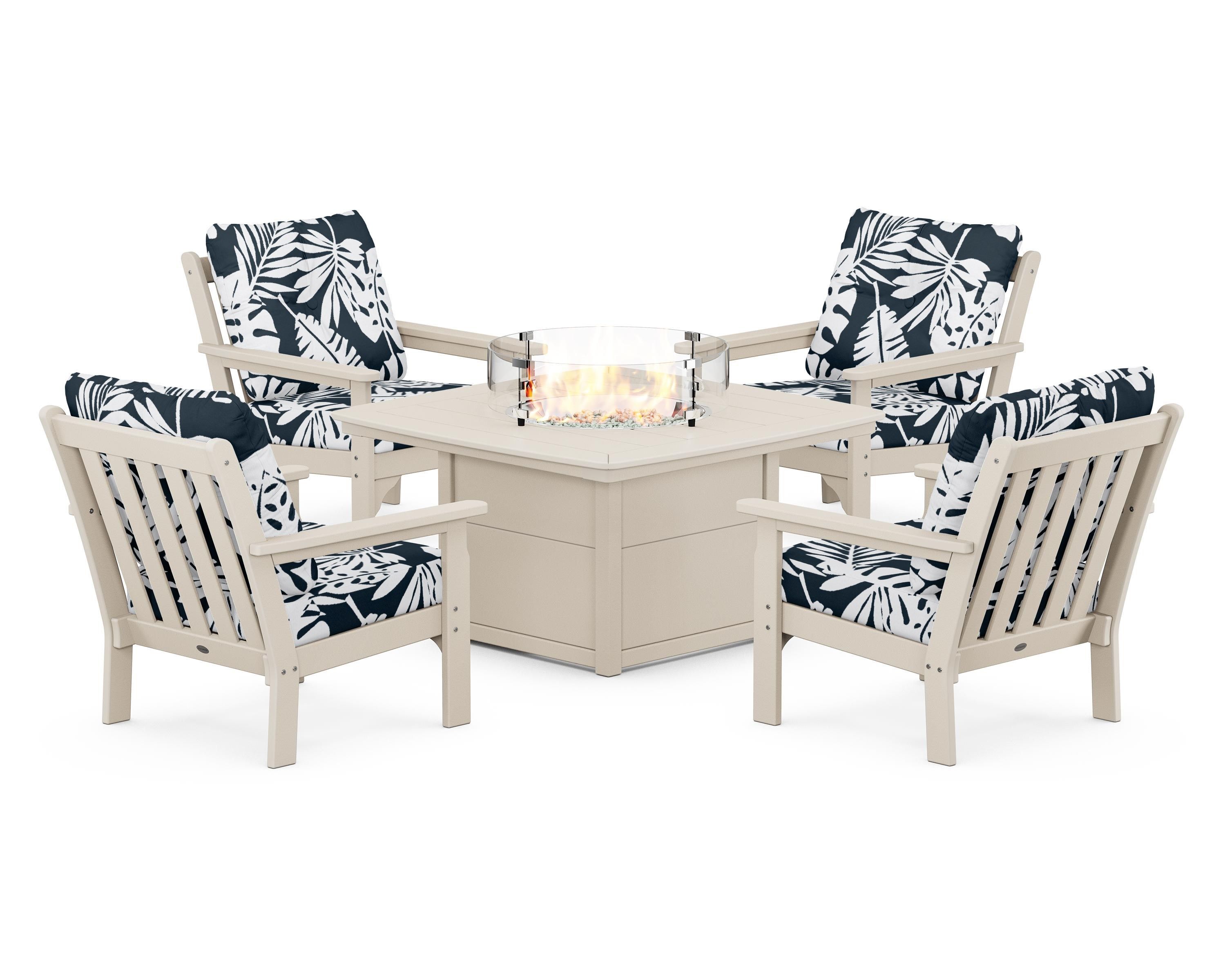 POLYWOOD Vineyard 5-Piece Conversation Set with Fire Pit Table