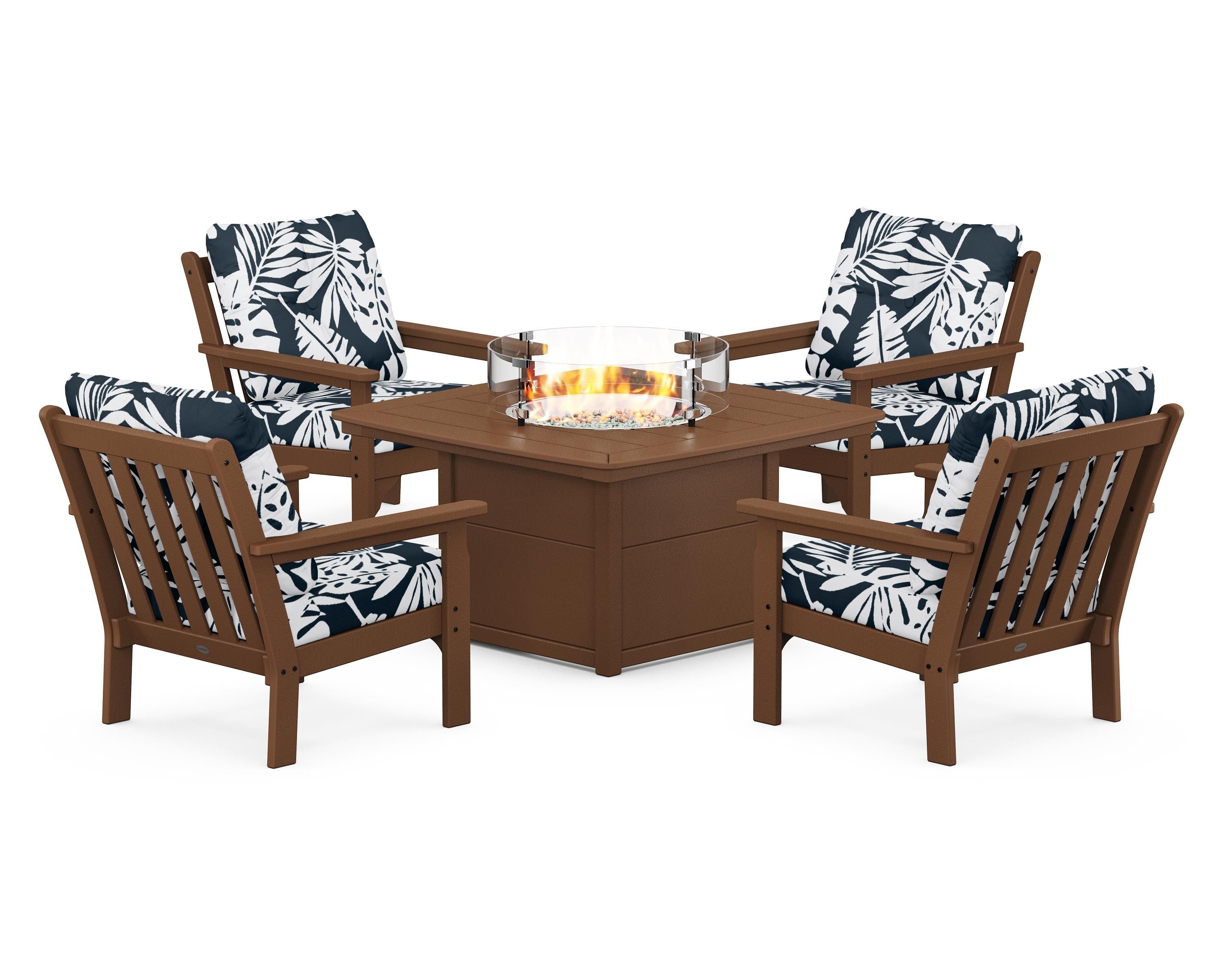 POLYWOOD Vineyard 5-Piece Conversation Set with Fire Pit Table
