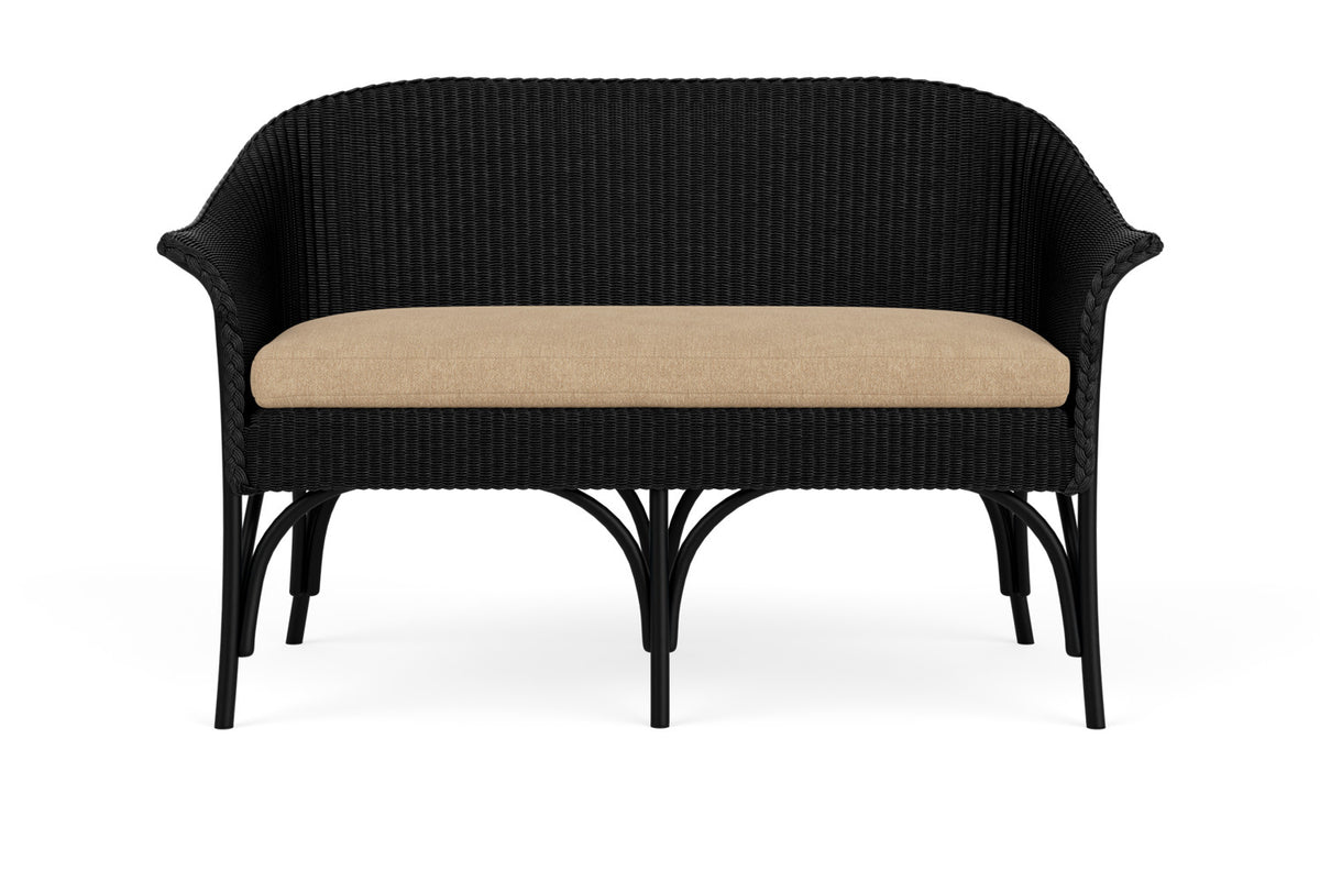 Lloyd Flanders All Seasons Settee in Ebony with Hayden Sand fabric