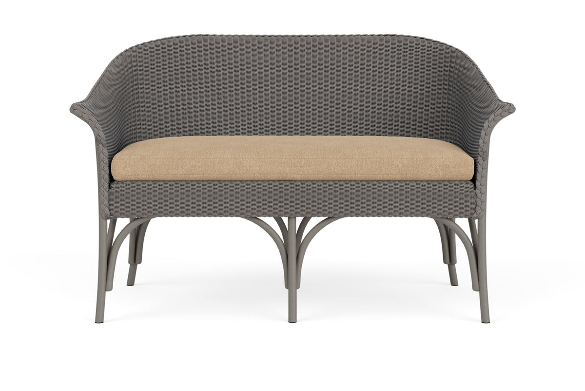 Lloyd Flanders All Seasons Settee in Pewter with Hayden Sand fabric