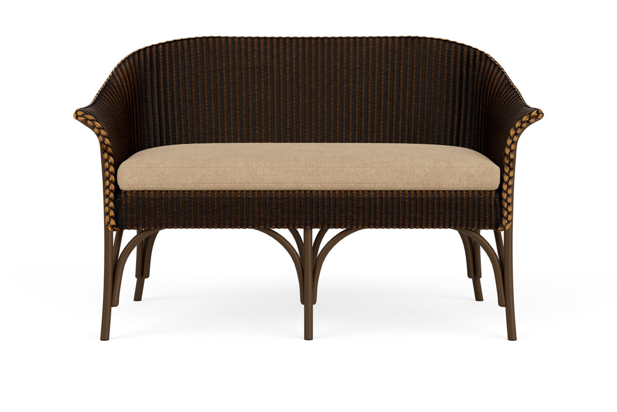 Lloyd Flanders All Seasons Settee in Mink with Hayden Sand fabric
