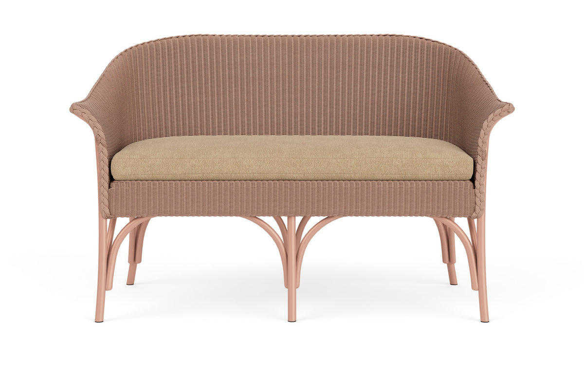 Lloyd Flanders All Seasons Settee in Rosewood with Hayden Sand fabric
