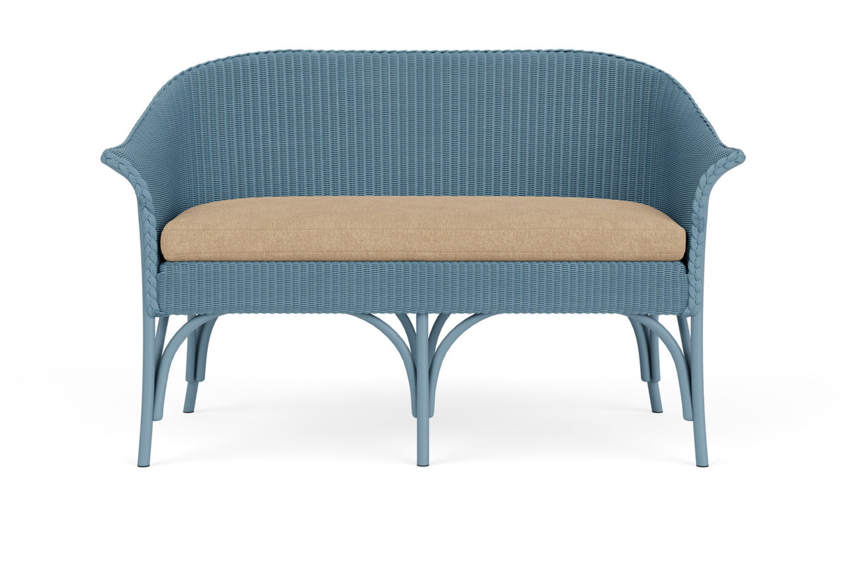 Lloyd Flanders All Seasons Settee in Stillwater with Hayden Sand fabric