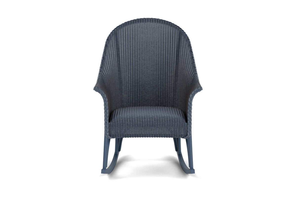 Lloyd Flanders All Seasons High Back Porch Rocker with Padded Seat in Denim Blue