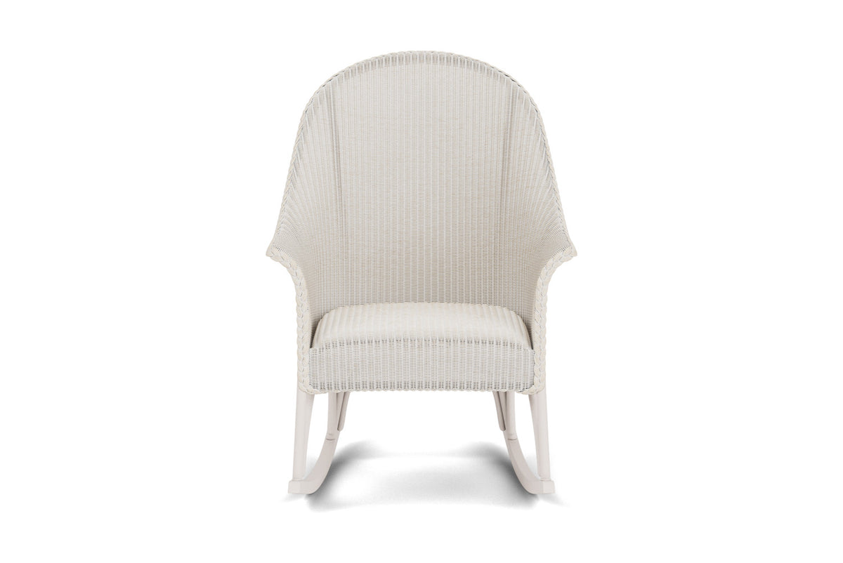 Lloyd Flanders All Seasons High Back Porch Rocker with Padded Seat in Antique White
