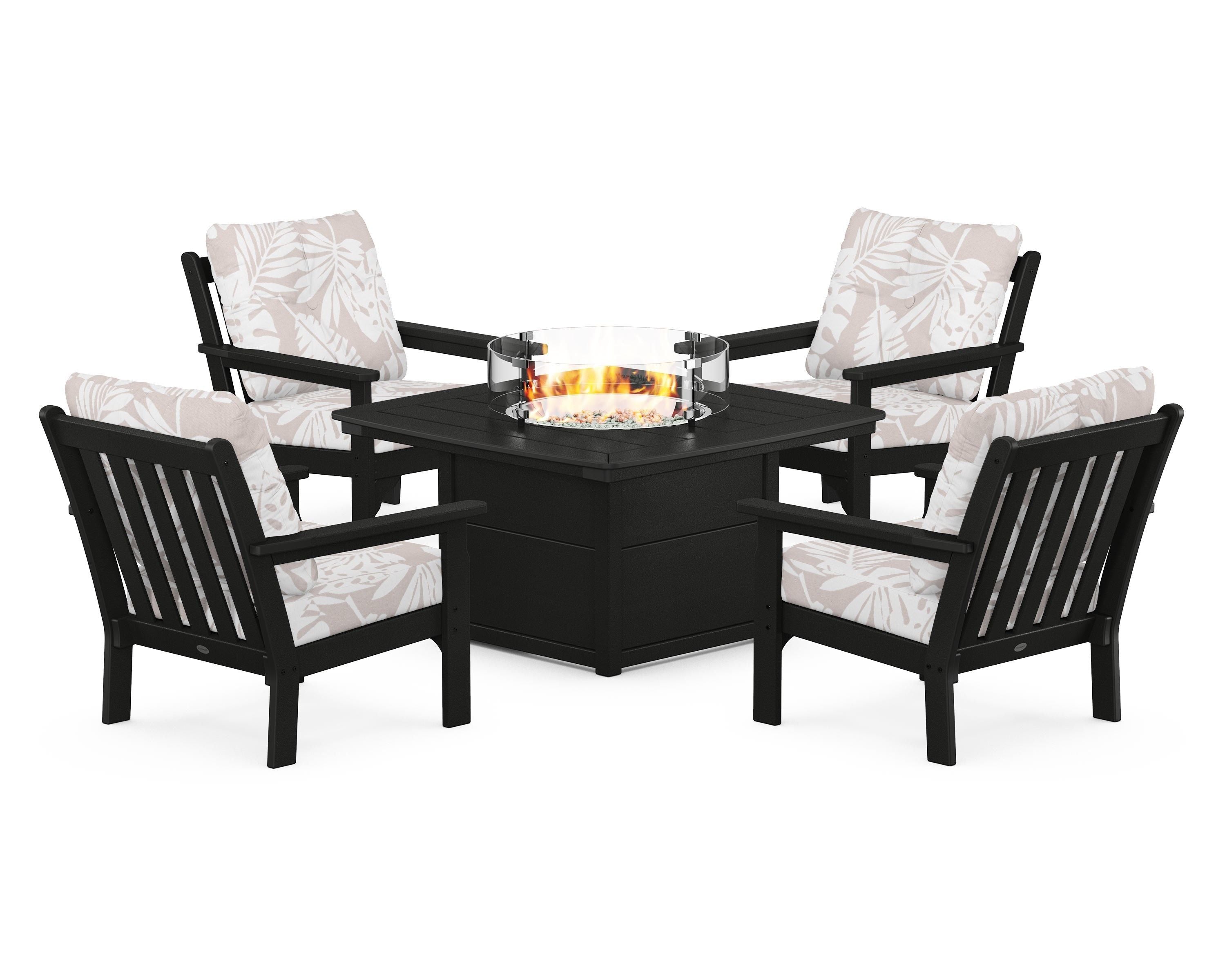 POLYWOOD Vineyard 5-Piece Conversation Set with Fire Pit Table