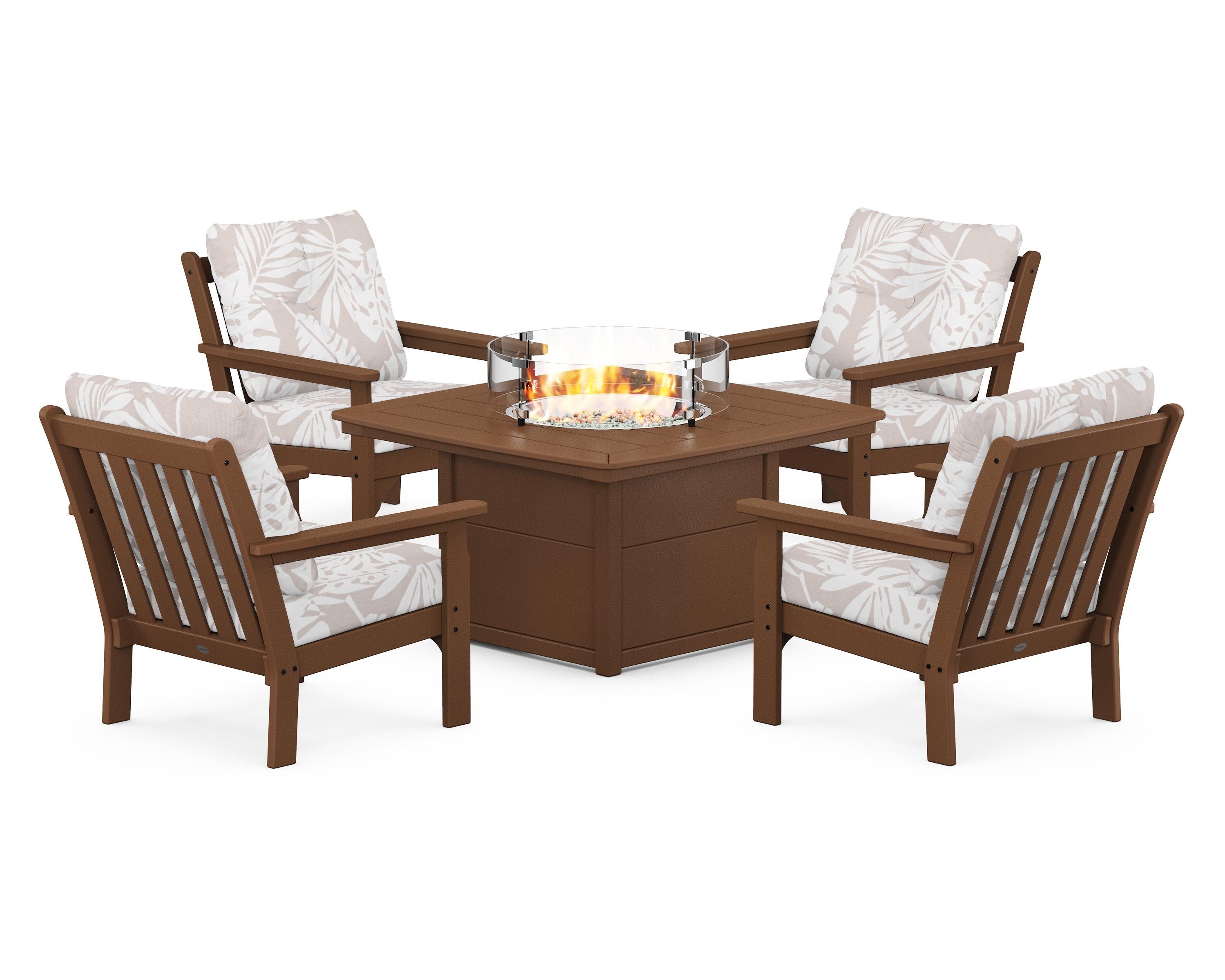 POLYWOOD Vineyard 5-Piece Conversation Set with Fire Pit Table
