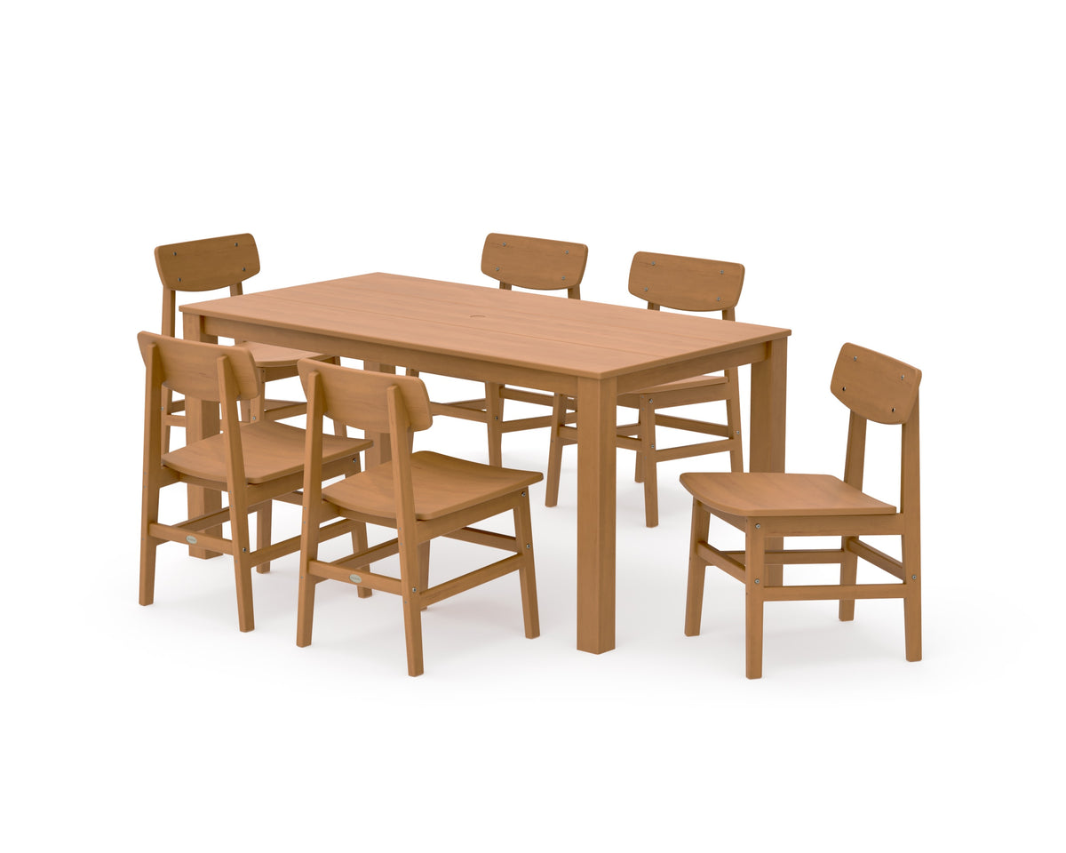 POLYWOOD Modern Studio Urban Chair 7-Piece Parsons Table Dining Set in Natural