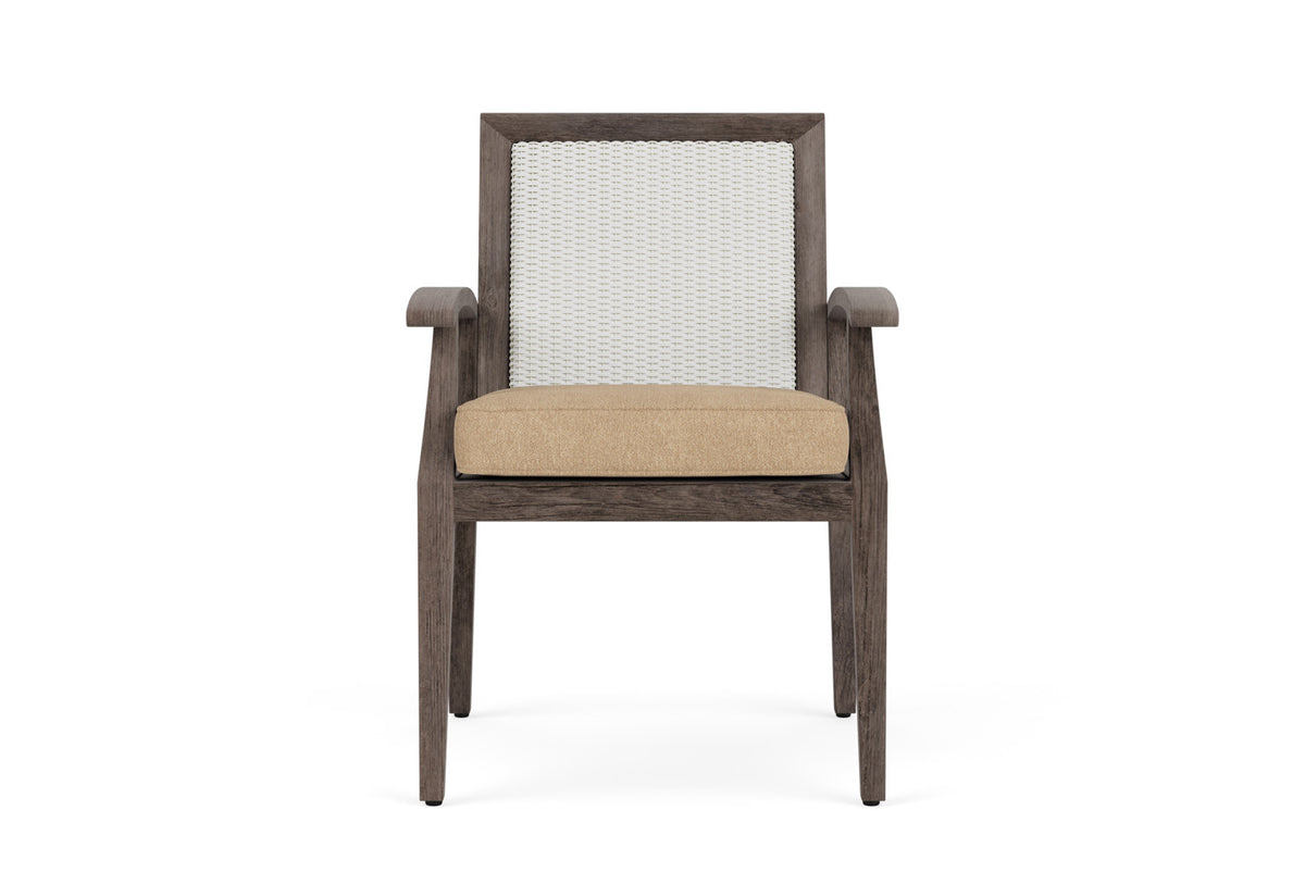 Lloyd Flanders Frontier Dining Set in Matte White with Hayden Sand fabric