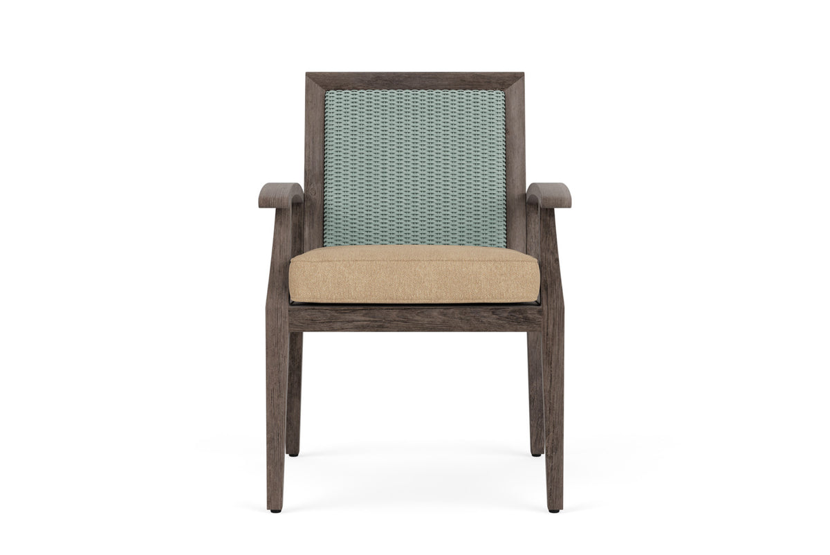 Lloyd Flanders Frontier Dining Set in Sea Glass with Hayden Sand fabric