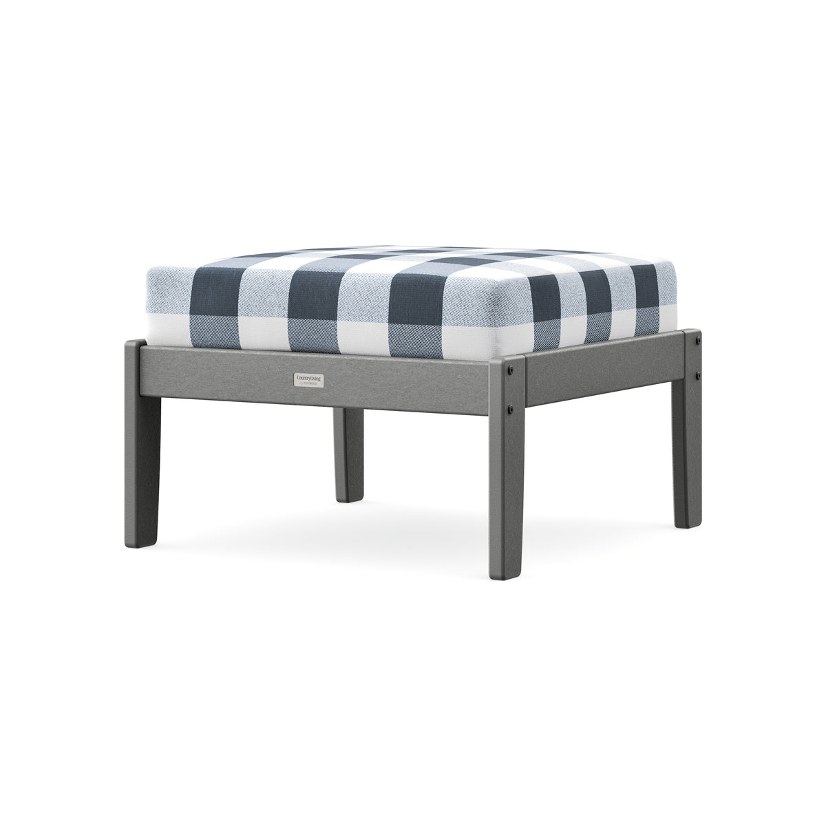POLYWOOD Cottage Deep Seating Ottoman in Slate Grey / Buffalo Plaid Marine Indigo