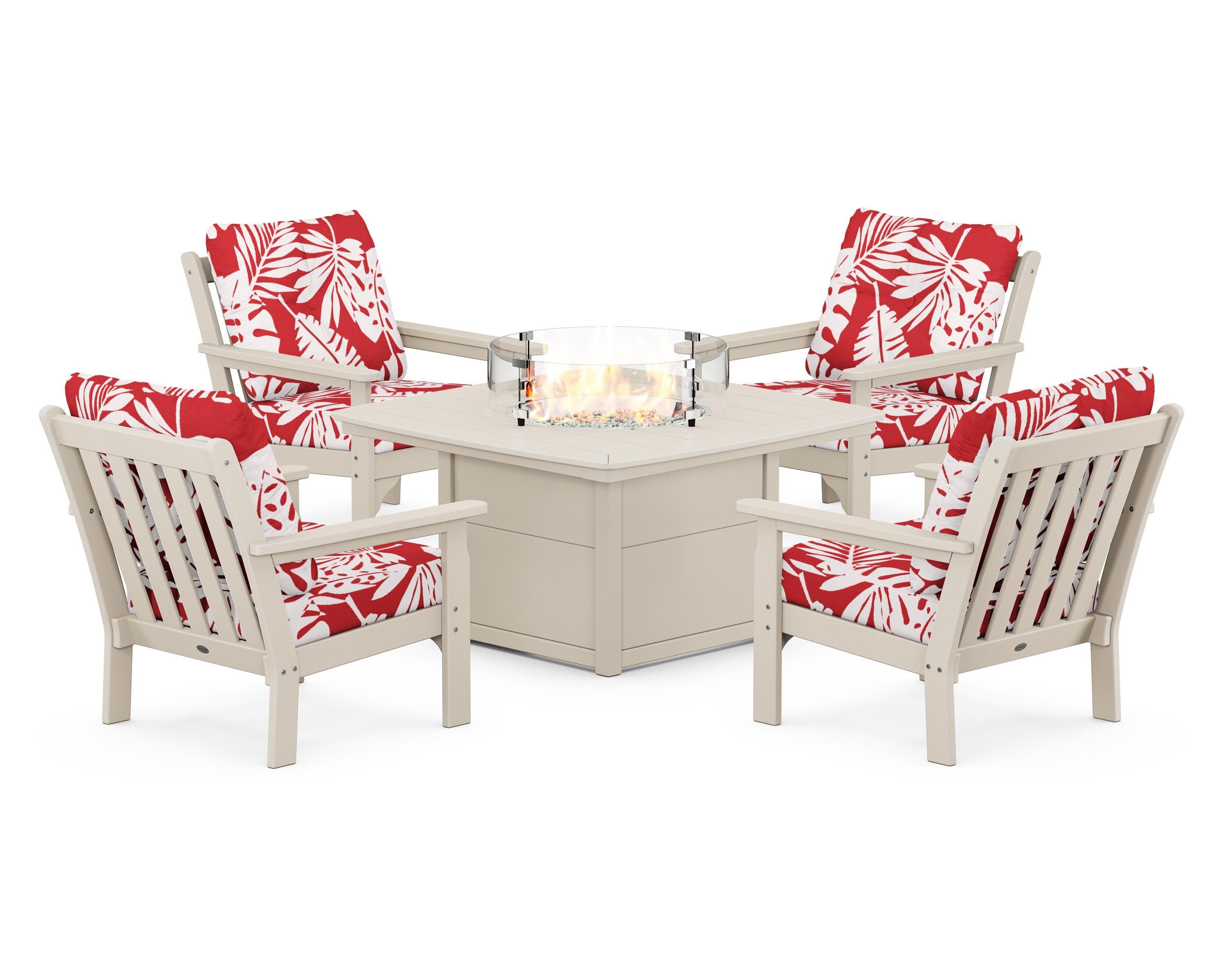 POLYWOOD Vineyard 5-Piece Conversation Set with Fire Pit Table