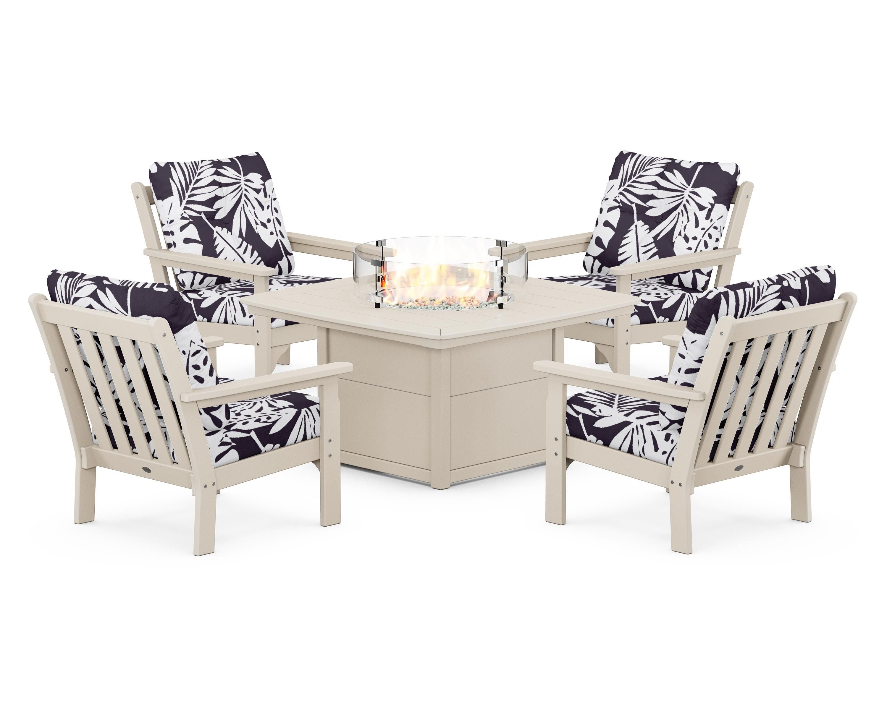 POLYWOOD Vineyard 5-Piece Conversation Set with Fire Pit Table