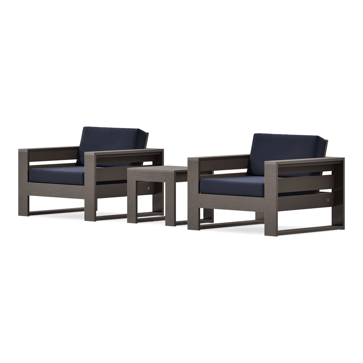 POLYWOOD PW Designer Series Latitude 3-Piece Lounge Chair Set in Vintage Coffee / Navy