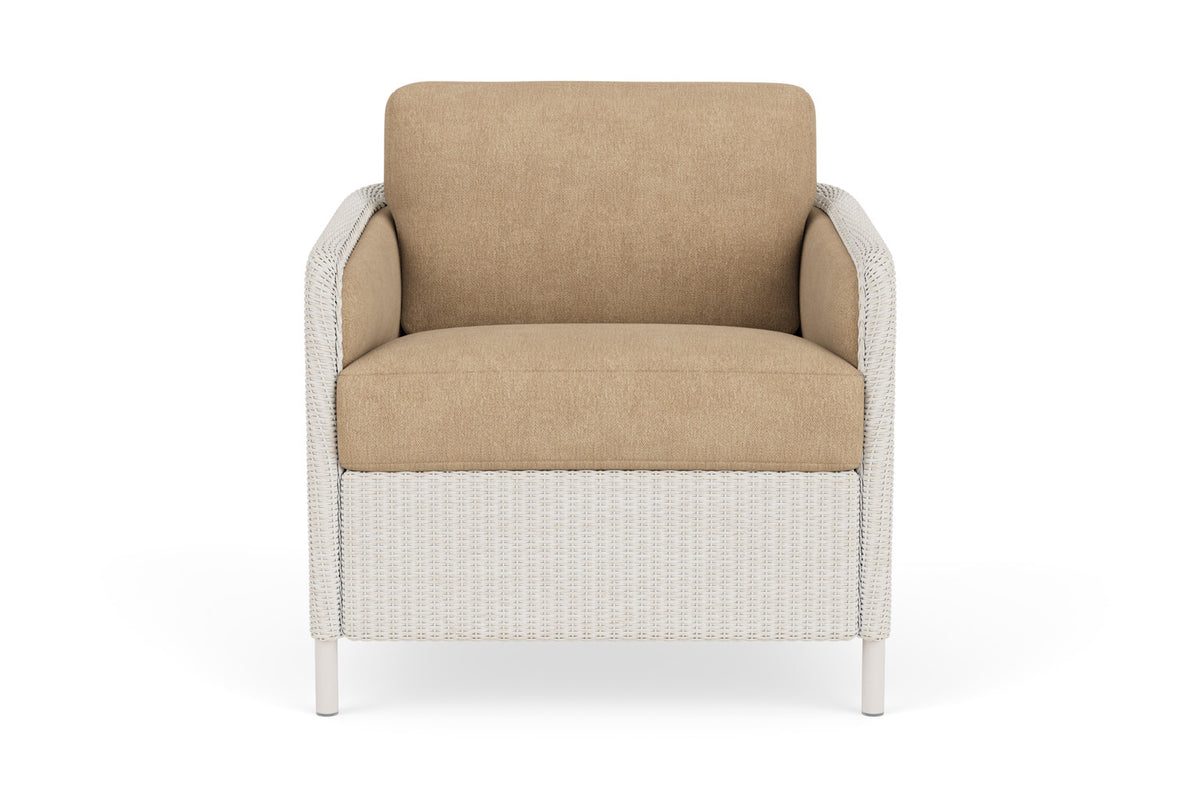 Lloyd Flanders Visions Lounge Chair in Antique White with Hayden Sand fabric