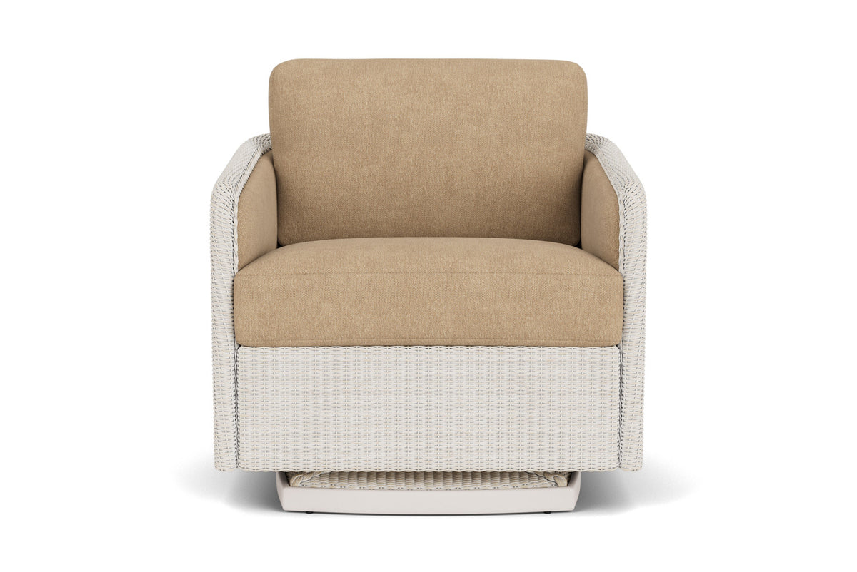Lloyd Flanders Visions Swivel Glider Lounge Chair in Antique White with Hayden Sand fabric