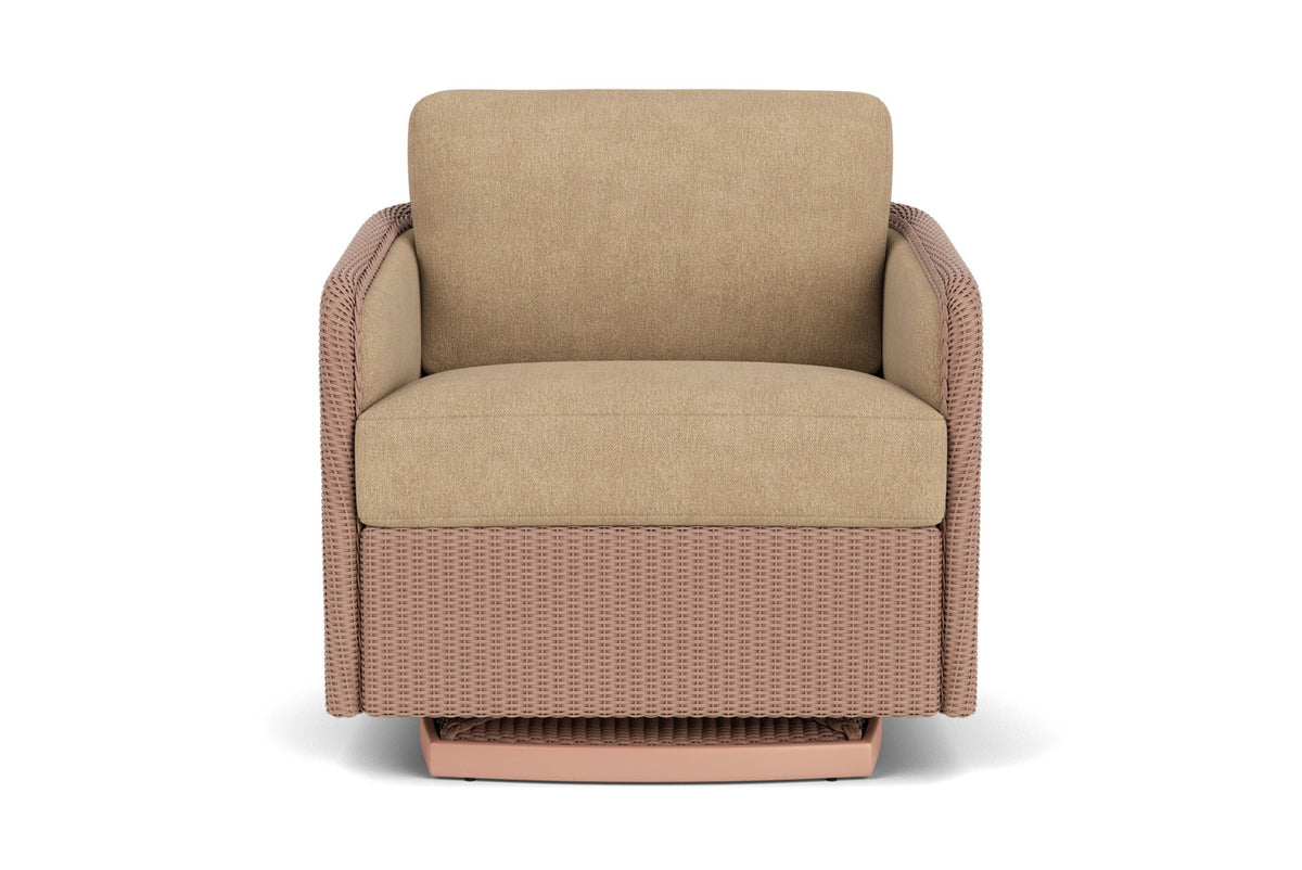 Lloyd Flanders Visions Swivel Glider Lounge Chair in Rosewood with Hayden Sand fabric
