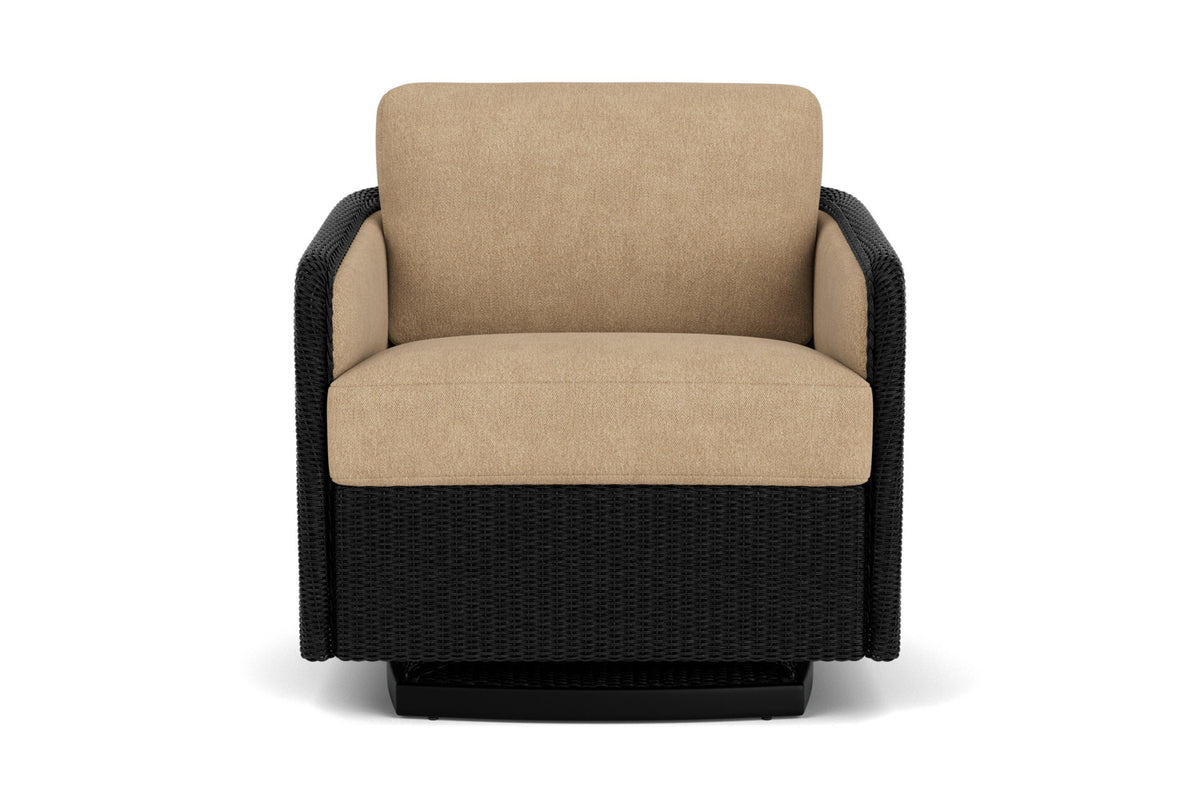 Lloyd Flanders Visions Swivel Glider Lounge Chair in Ebony with Hayden Sand fabric