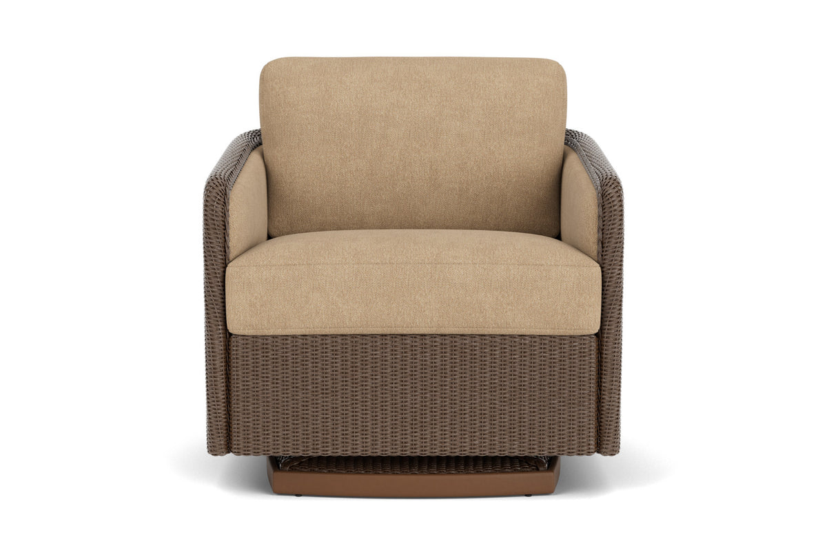 Lloyd Flanders Visions Swivel Glider Lounge Chair in Bark with Hayden Sand fabric
