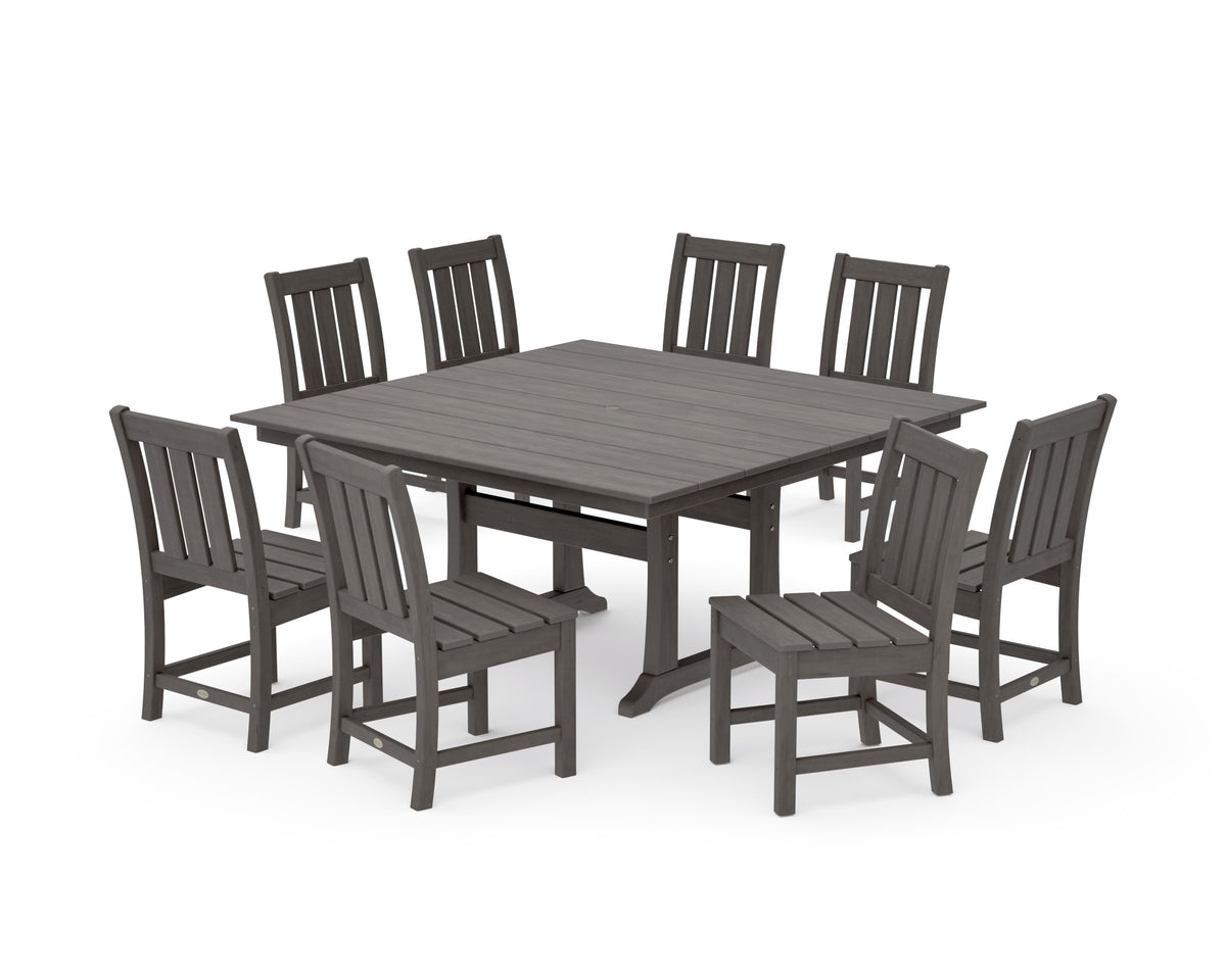 POLYWOOD Oxford Side Chair 9-Piece Square Farmhouse Dining Set with Trestle Legs in Driftwood