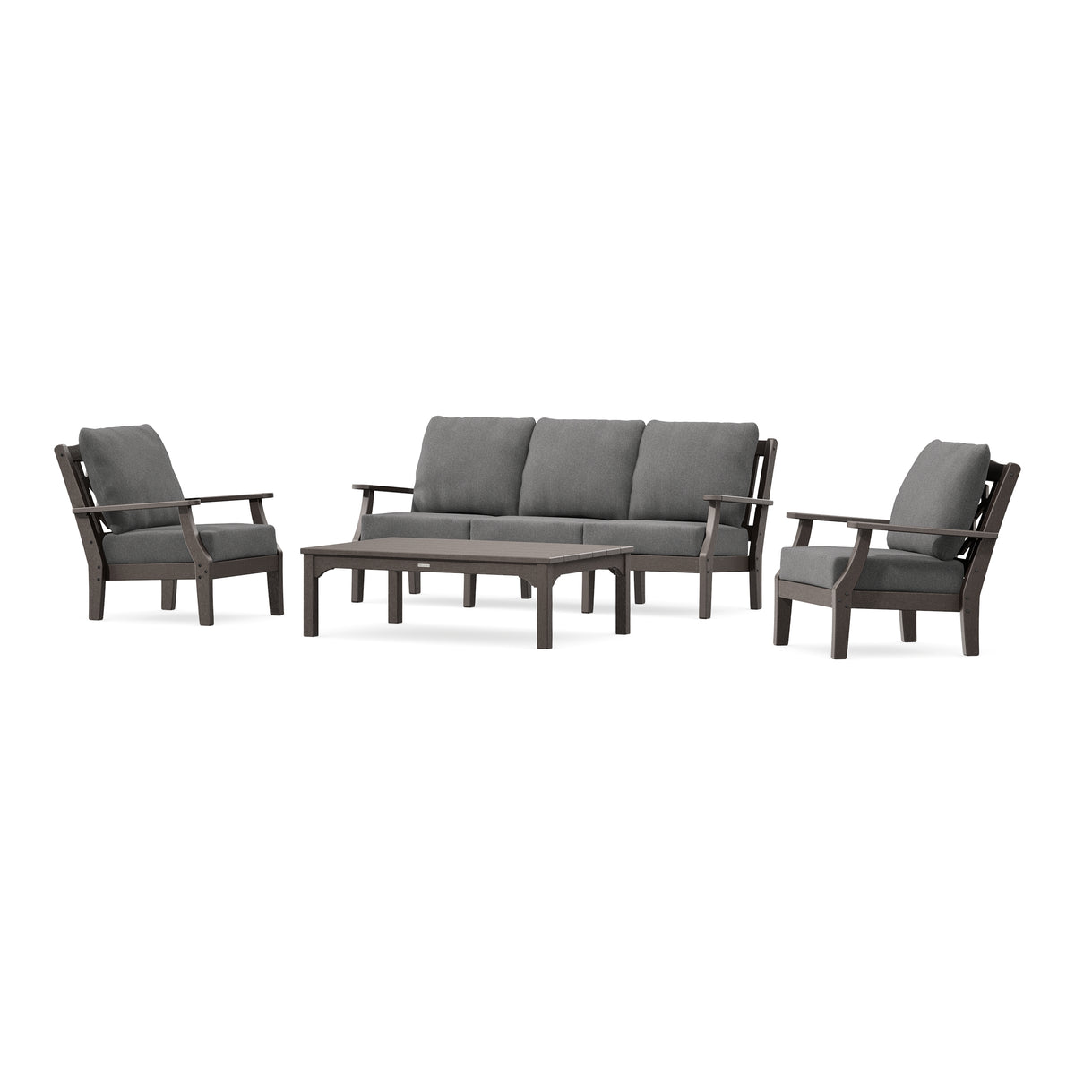 POLYWOOD Chinoiserie 4-Piece Deep Seating Set with Sofa in Vintage Coffee