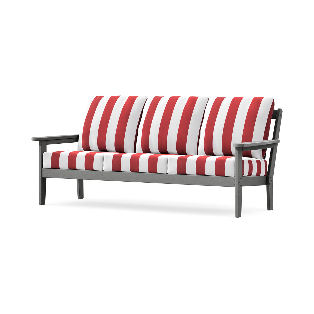 POLYWOOD Cottage Deep Seating Sofa in Slate Grey / Cabana Stripe Crimson