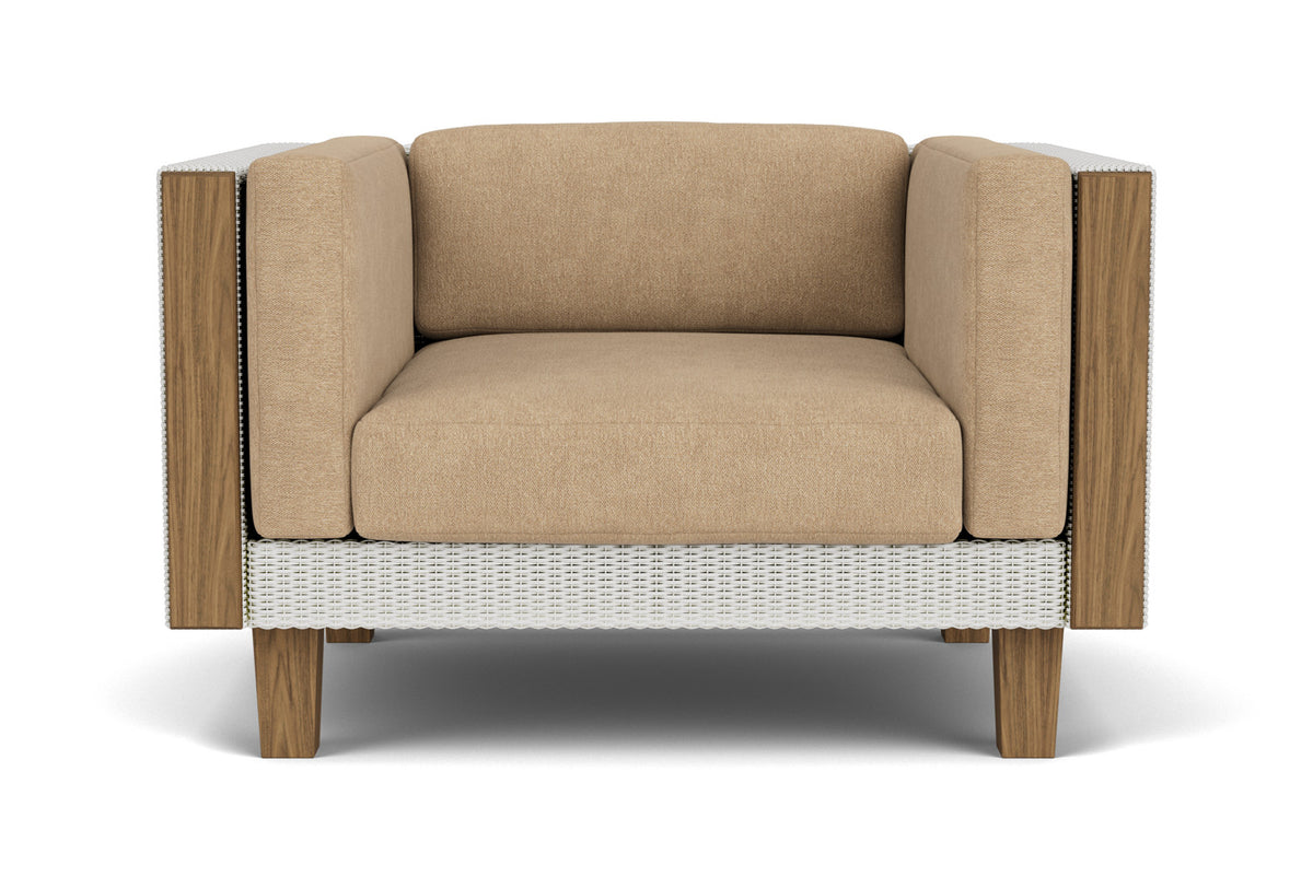 Lloyd Flanders Catalina Lounge Chair in Matte White with Hayden Sand fabric