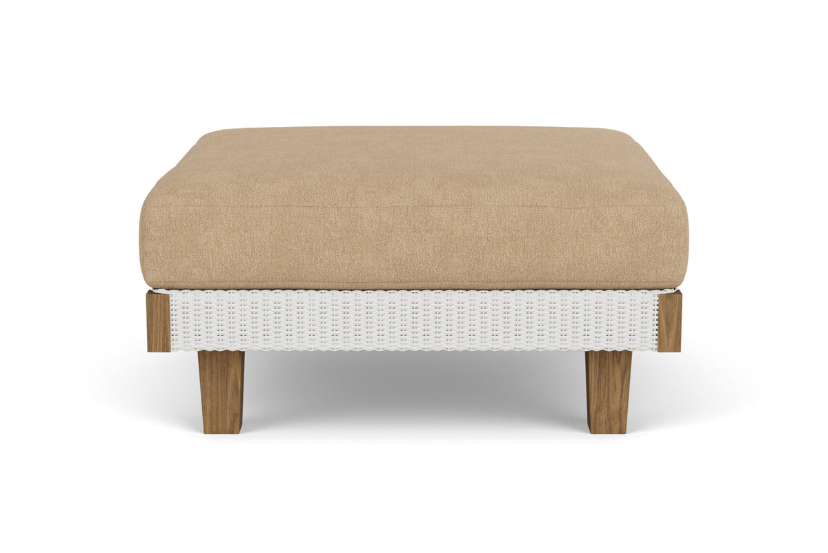 Lloyd Flanders Catalina Ottoman in Matte White with Hayden Sand fabric