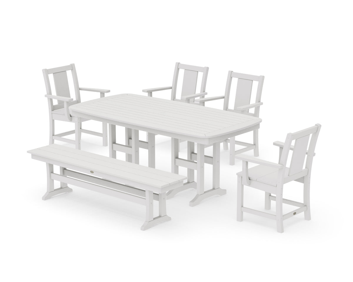 POLYWOOD Prairie 6-Piece Dining Set with Bench in Vintage White