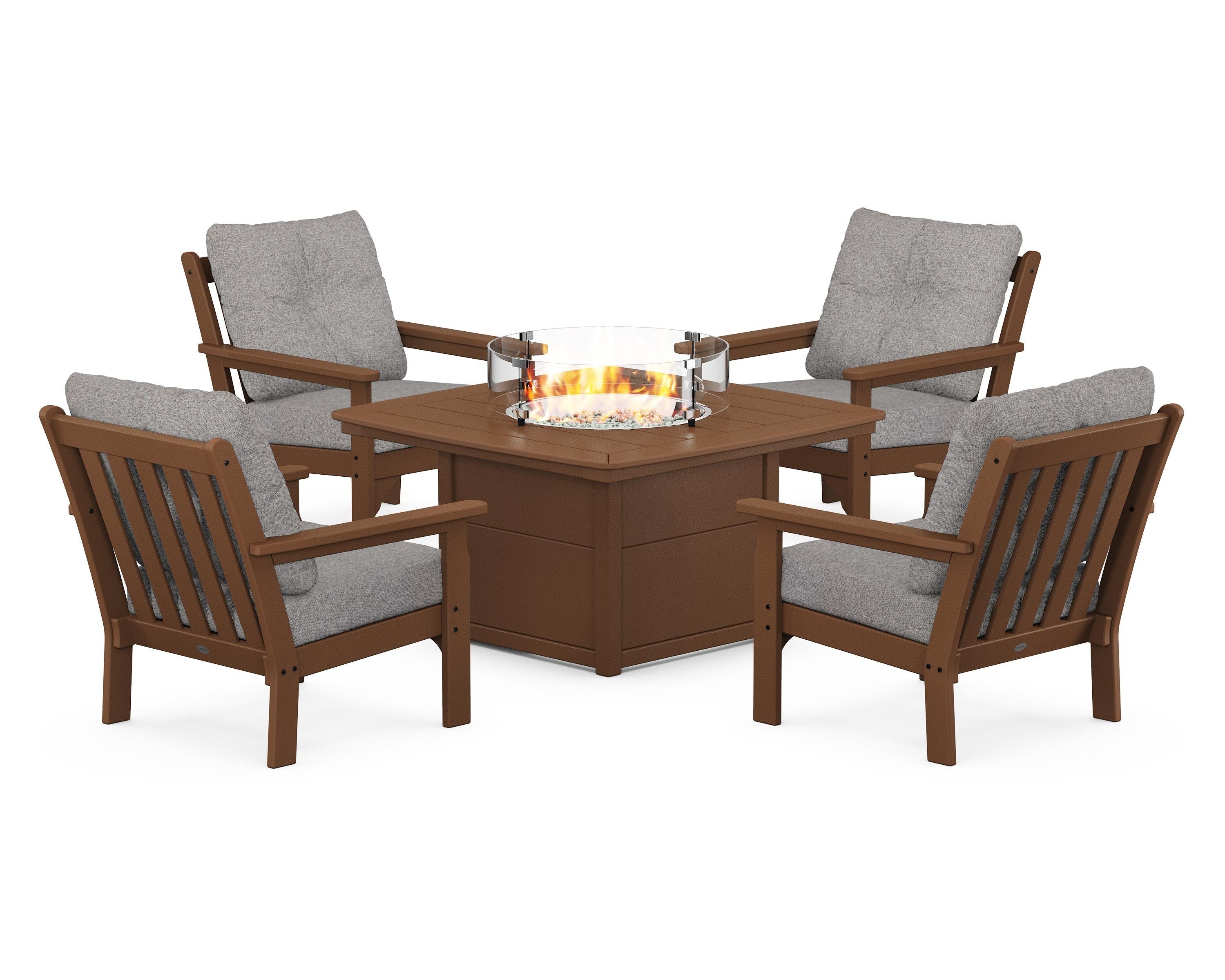 POLYWOOD Vineyard 5-Piece Conversation Set with Fire Pit Table