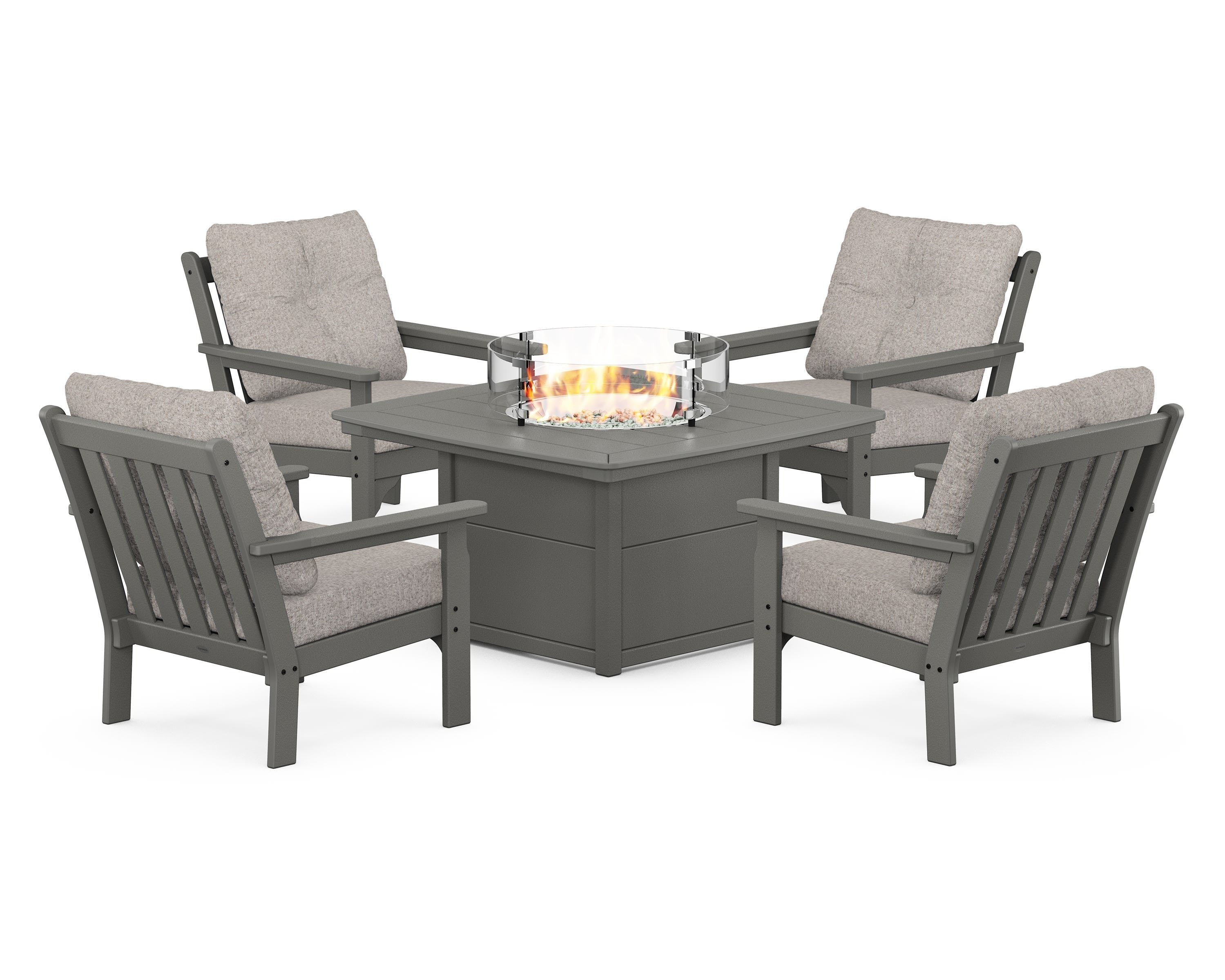 POLYWOOD Vineyard 5-Piece Conversation Set with Fire Pit Table