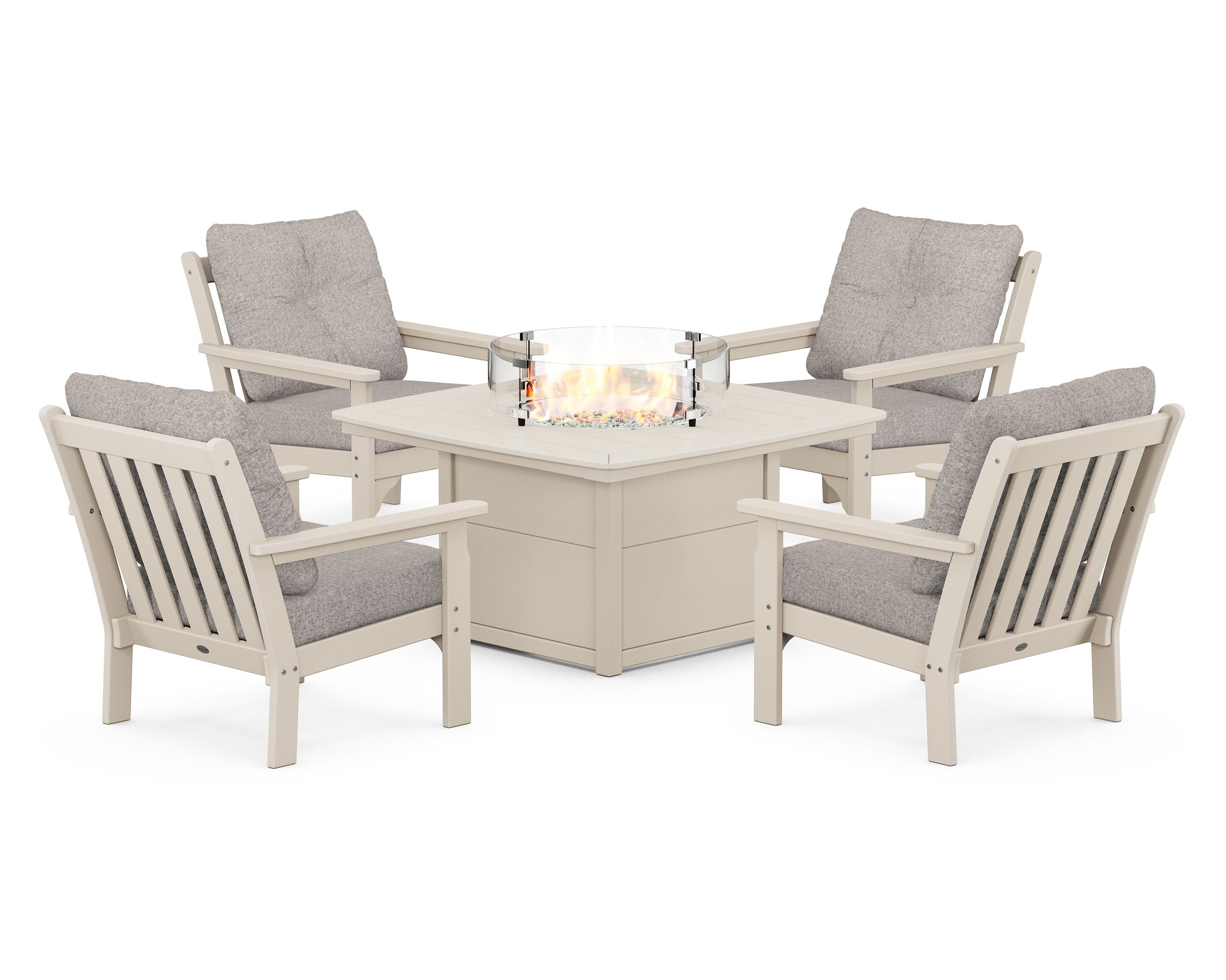 POLYWOOD Vineyard 5-Piece Conversation Set with Fire Pit Table