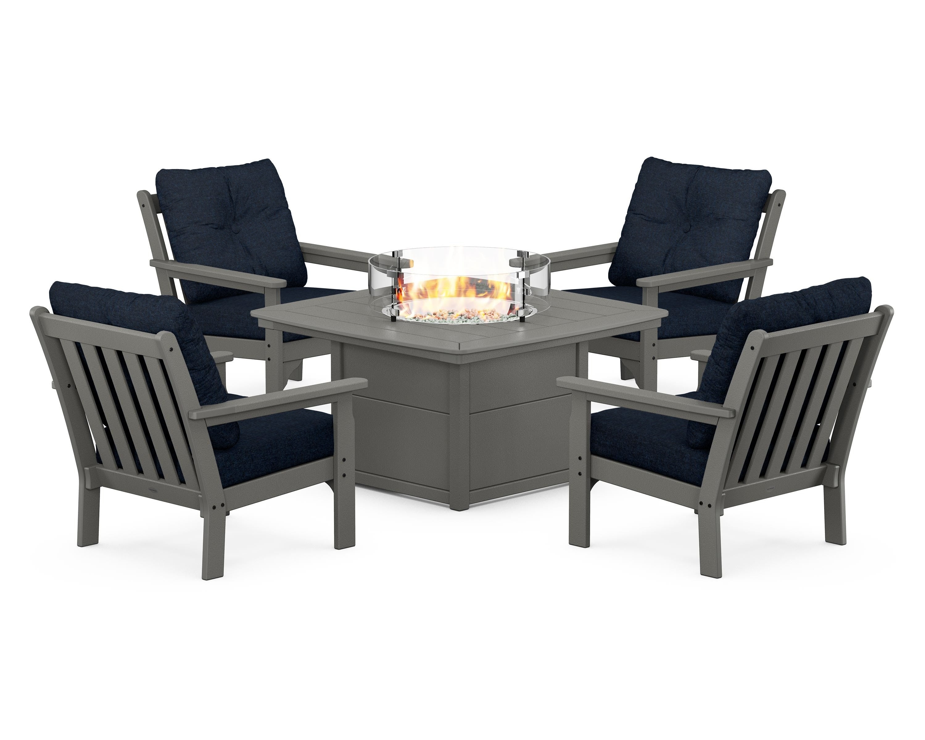 POLYWOOD Vineyard 5-Piece Conversation Set with Fire Pit Table