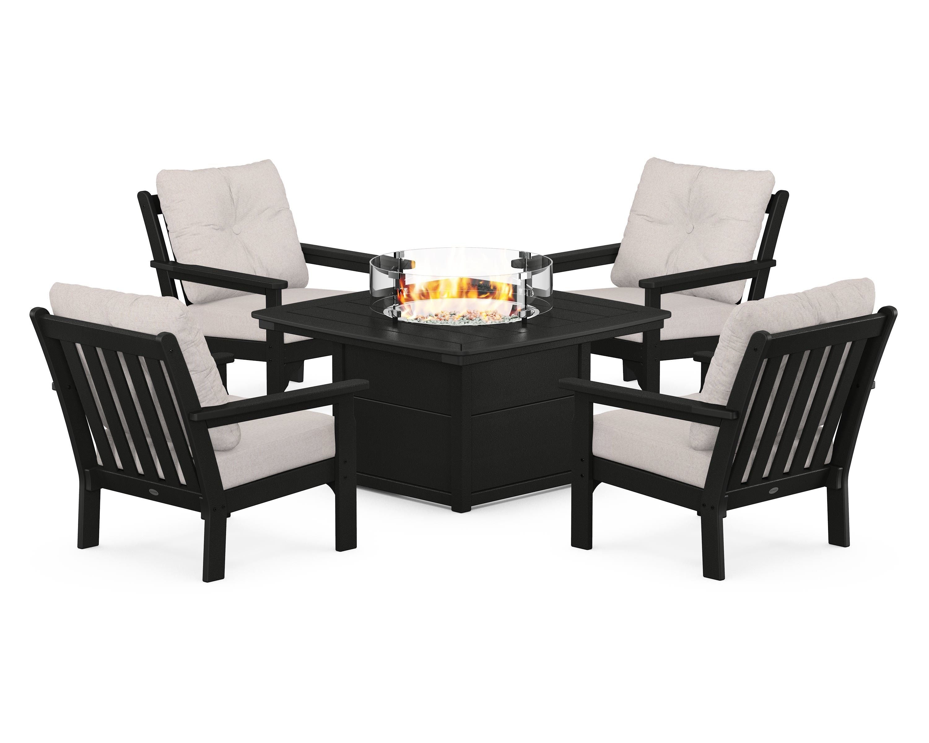 POLYWOOD Vineyard 5-Piece Conversation Set with Fire Pit Table