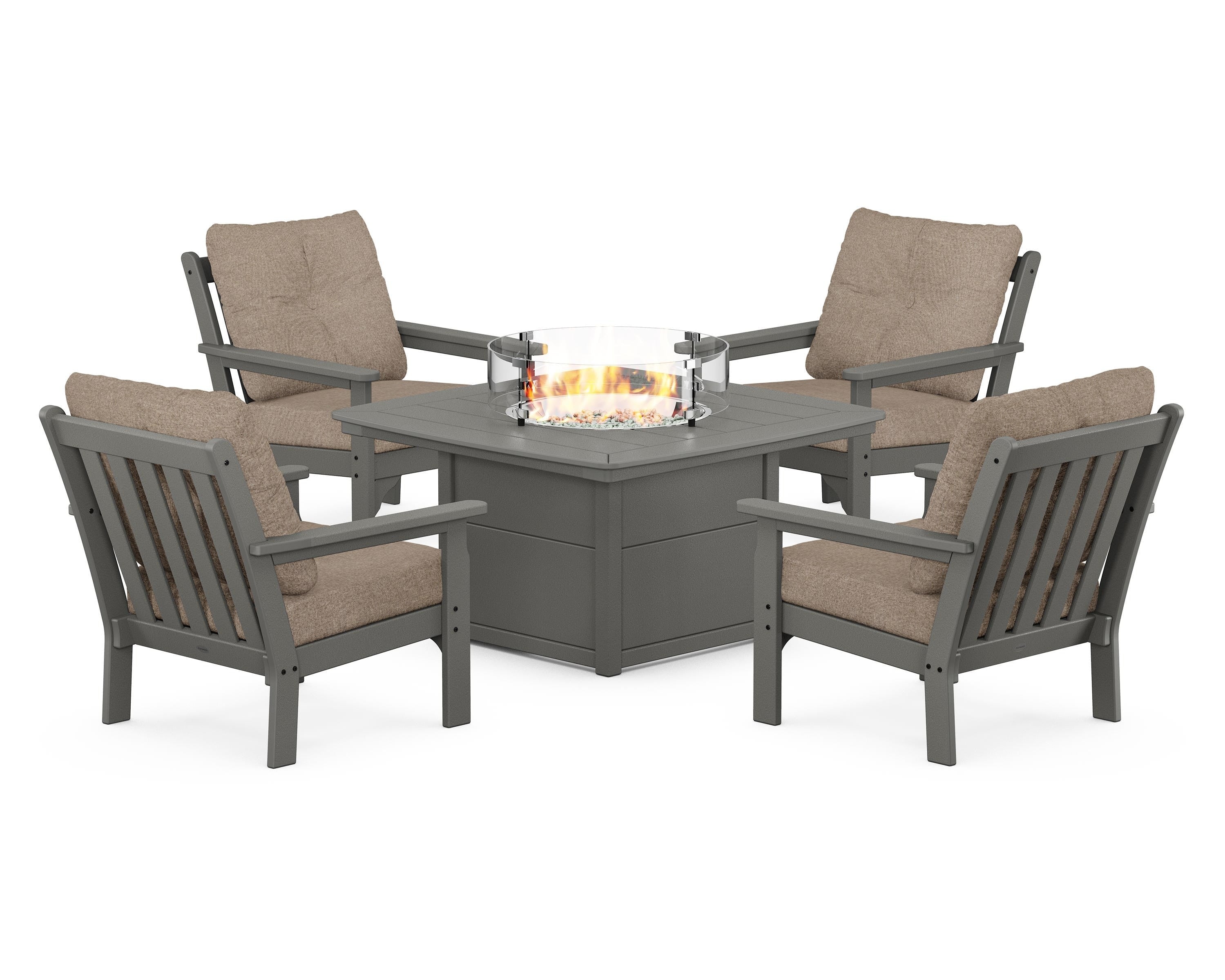 POLYWOOD Vineyard 5-Piece Conversation Set with Fire Pit Table