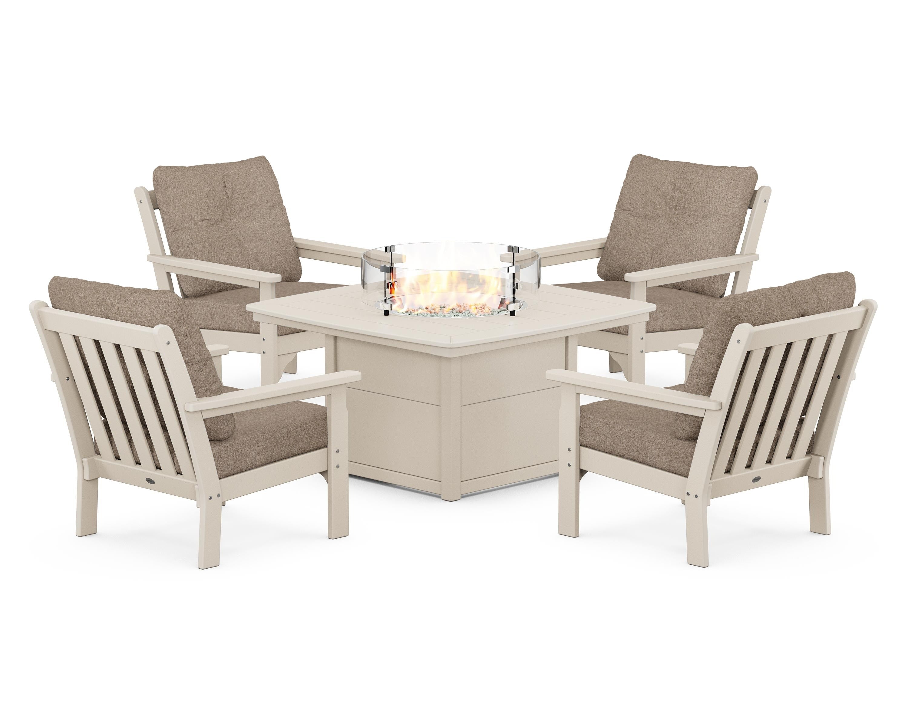 POLYWOOD Vineyard 5-Piece Conversation Set with Fire Pit Table