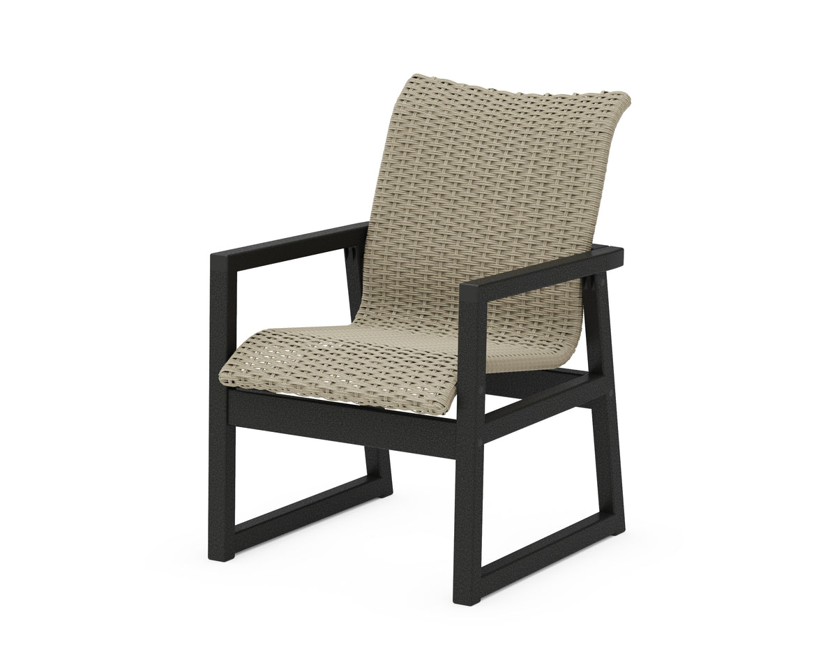 POLYWOOD EDGE Woven Dining Arm Chair in Black / Dune Grass