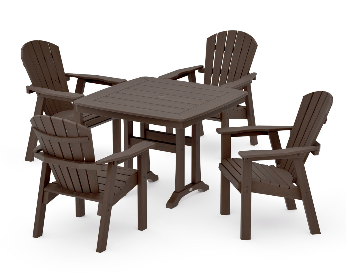 POLYWOOD Seashell 5-Piece Dining Set with Trestle Legs - 37" Table in Kona