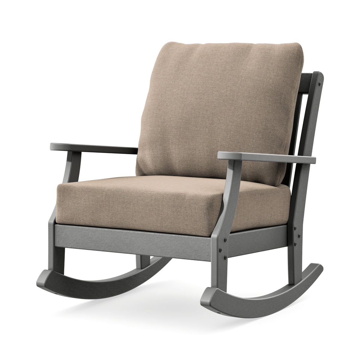 POLYWOOD Braxton Deep Seating Rocking Chair in Slate Grey / Spiced Burlap