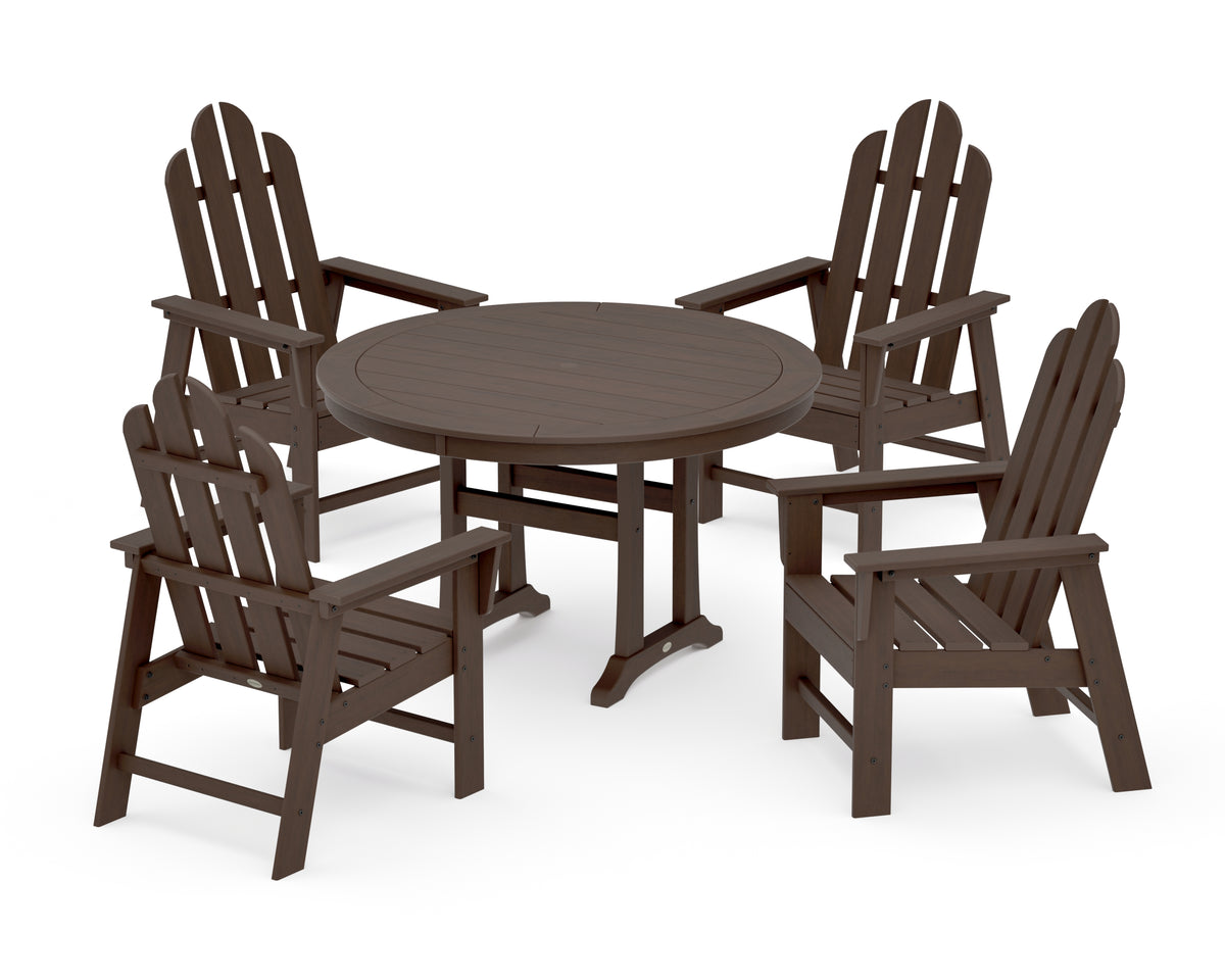 POLYWOOD Long Island 5-Piece Round Dining Set with Trestle Legs in Kona