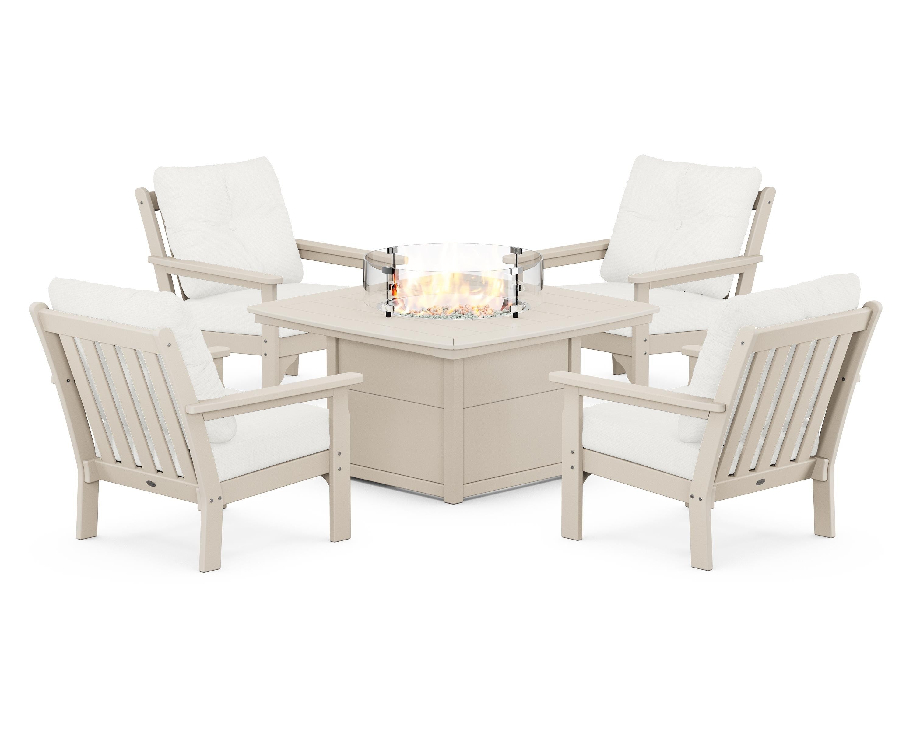 POLYWOOD Vineyard 5-Piece Conversation Set with Fire Pit Table