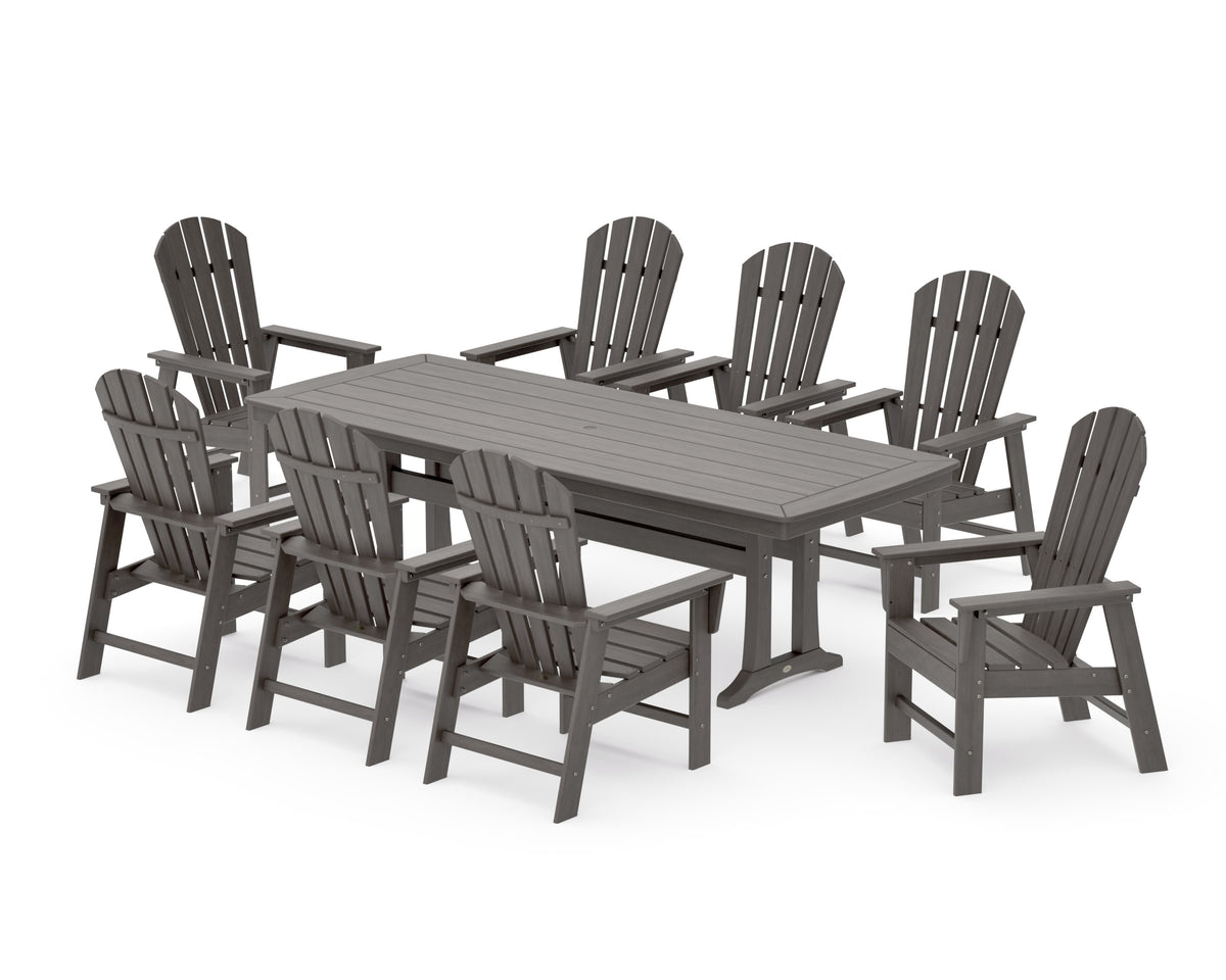 POLYWOOD South Beach 9-Piece Dining Set with Trestle Legs in Driftwood