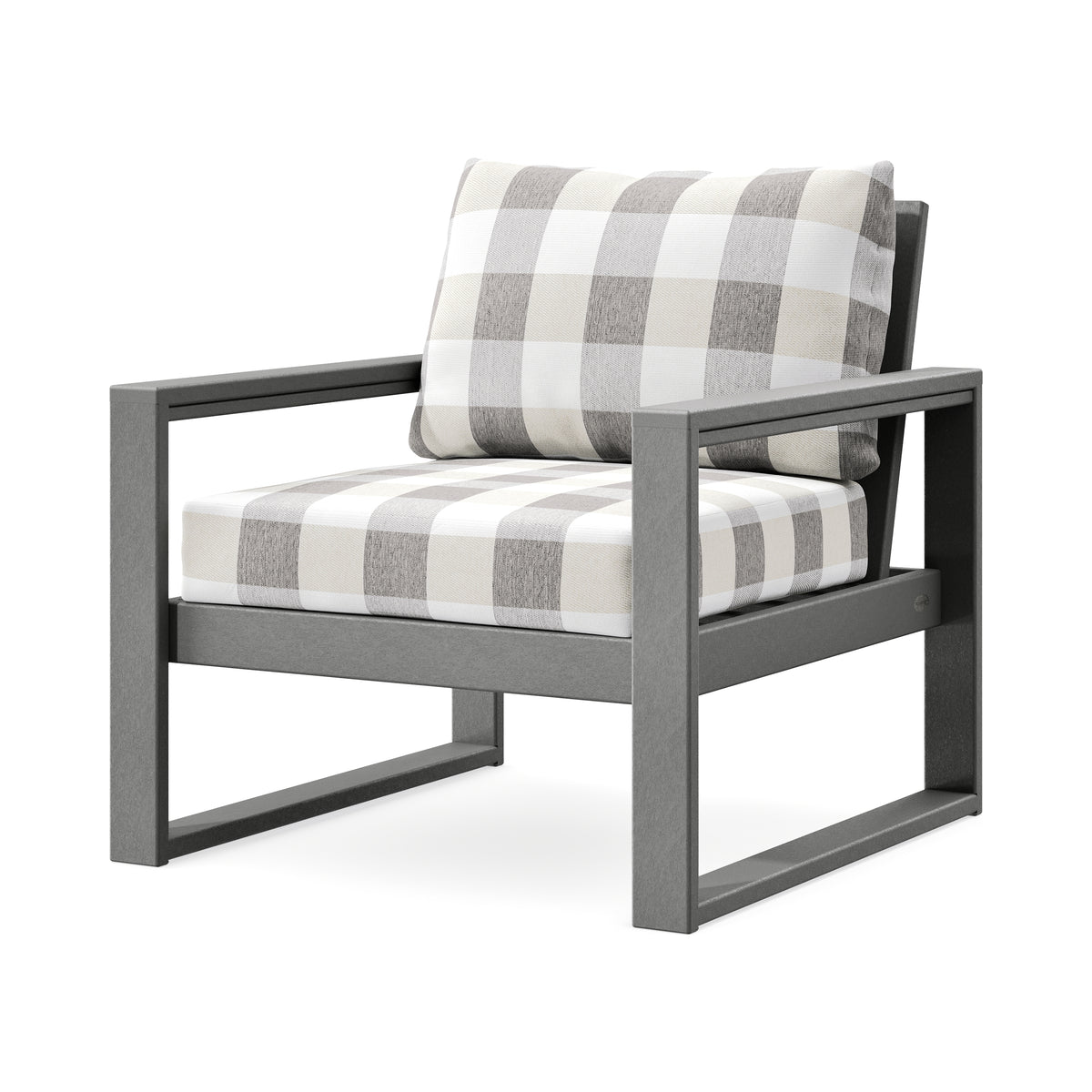 POLYWOOD EDGE Club Chair in Slate Grey / Buffalo Plaid Grey Mist