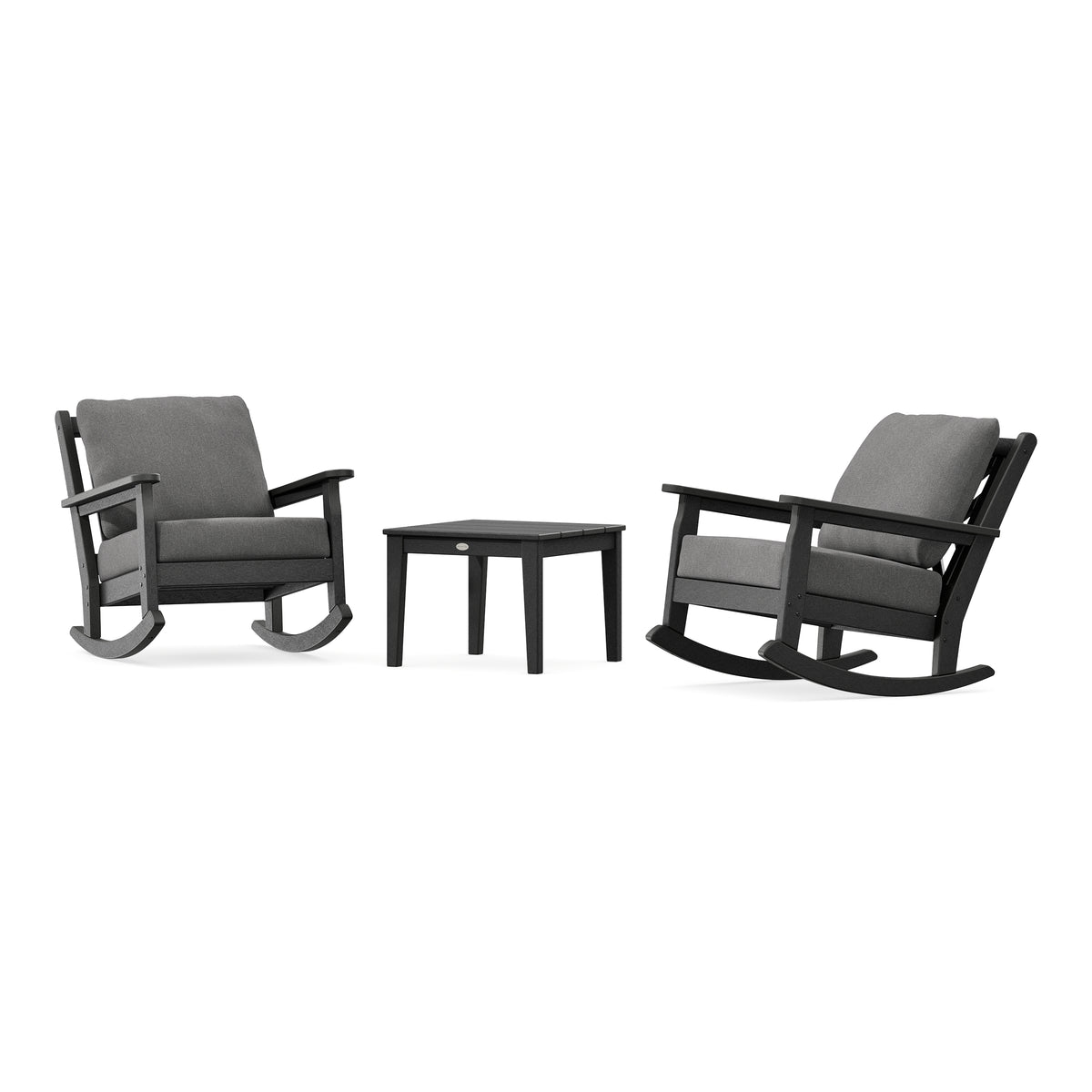 POLYWOOD Chippendale 3-Piece Deep Seating Rocker Set in Black