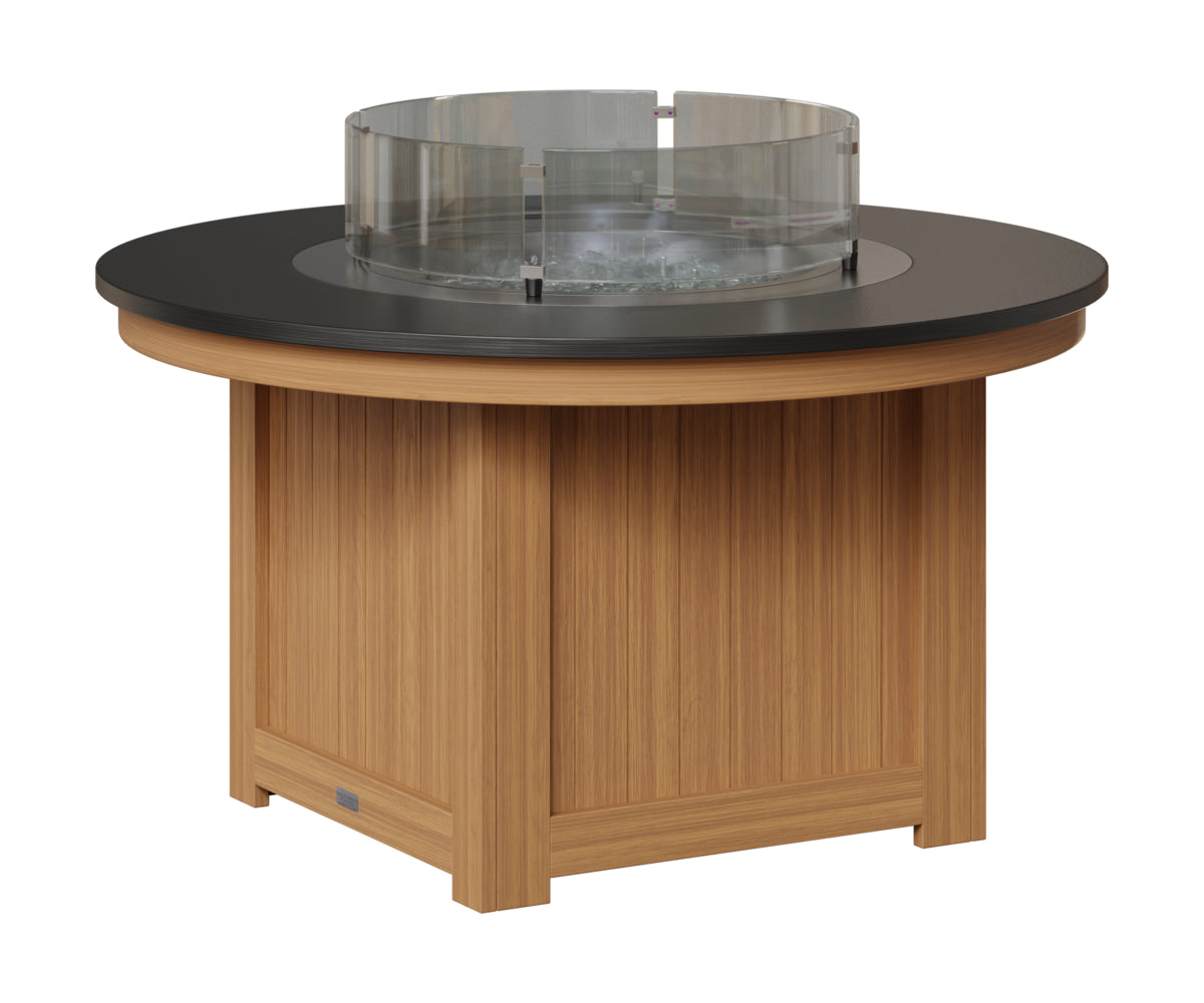 Berlin Gardens Donoma 44" Round Fire Pit in Natural Teak, Hammered Black top