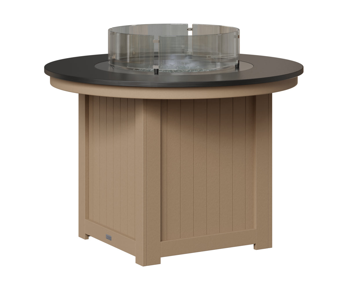 Berlin Gardens Donoma 44" Round Fire Table Dining in Weatherwood, Hammered Black top