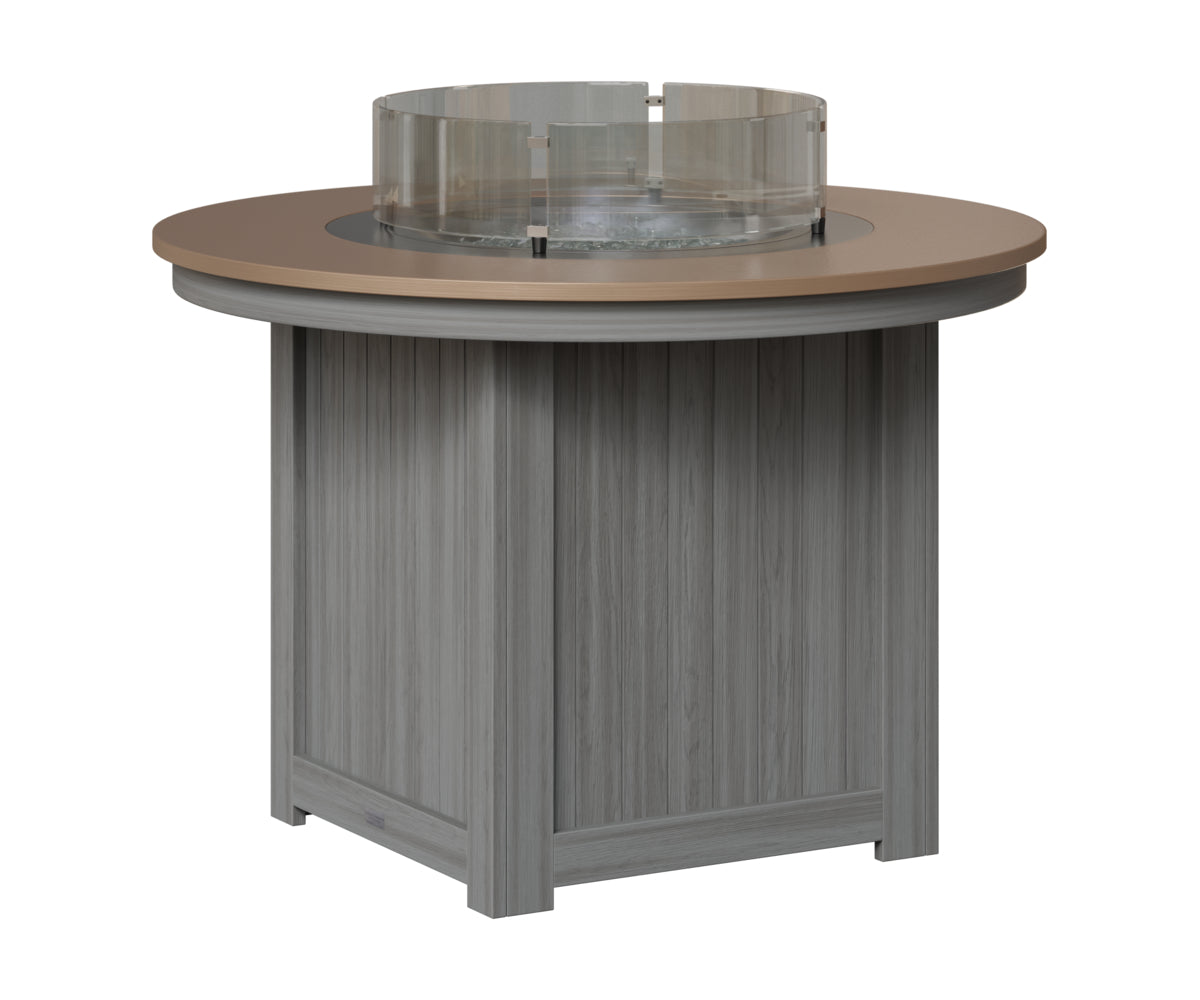 Berlin Gardens Donoma 44" Round Fire Table Dining in Driftwood Gray, Hammered Bronze top
